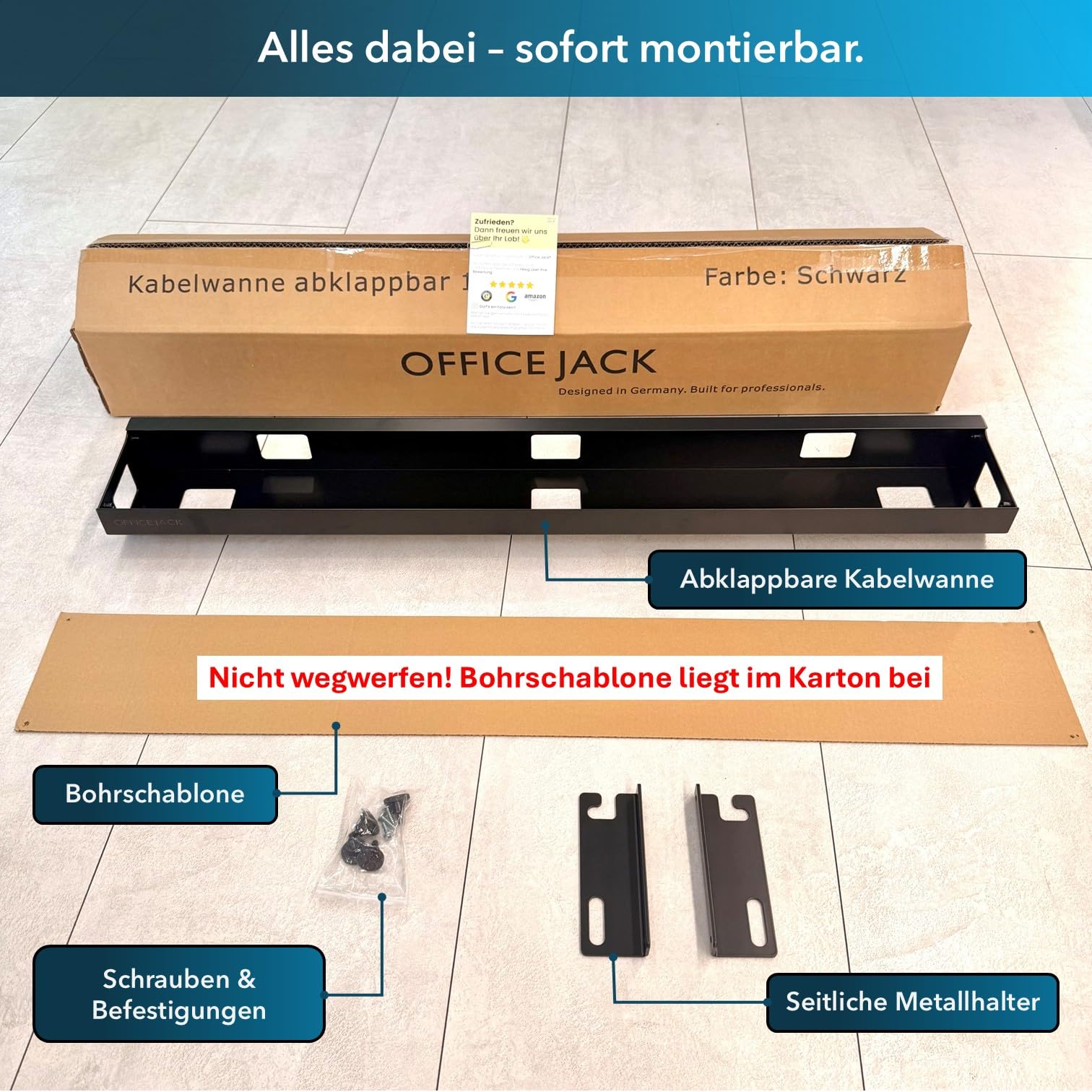 Kabelwanne abklappbar Kabelkanal Kabelmanagement am Schreibtisch gegen den Kabelsalat - Schwarz Metall 105 cm