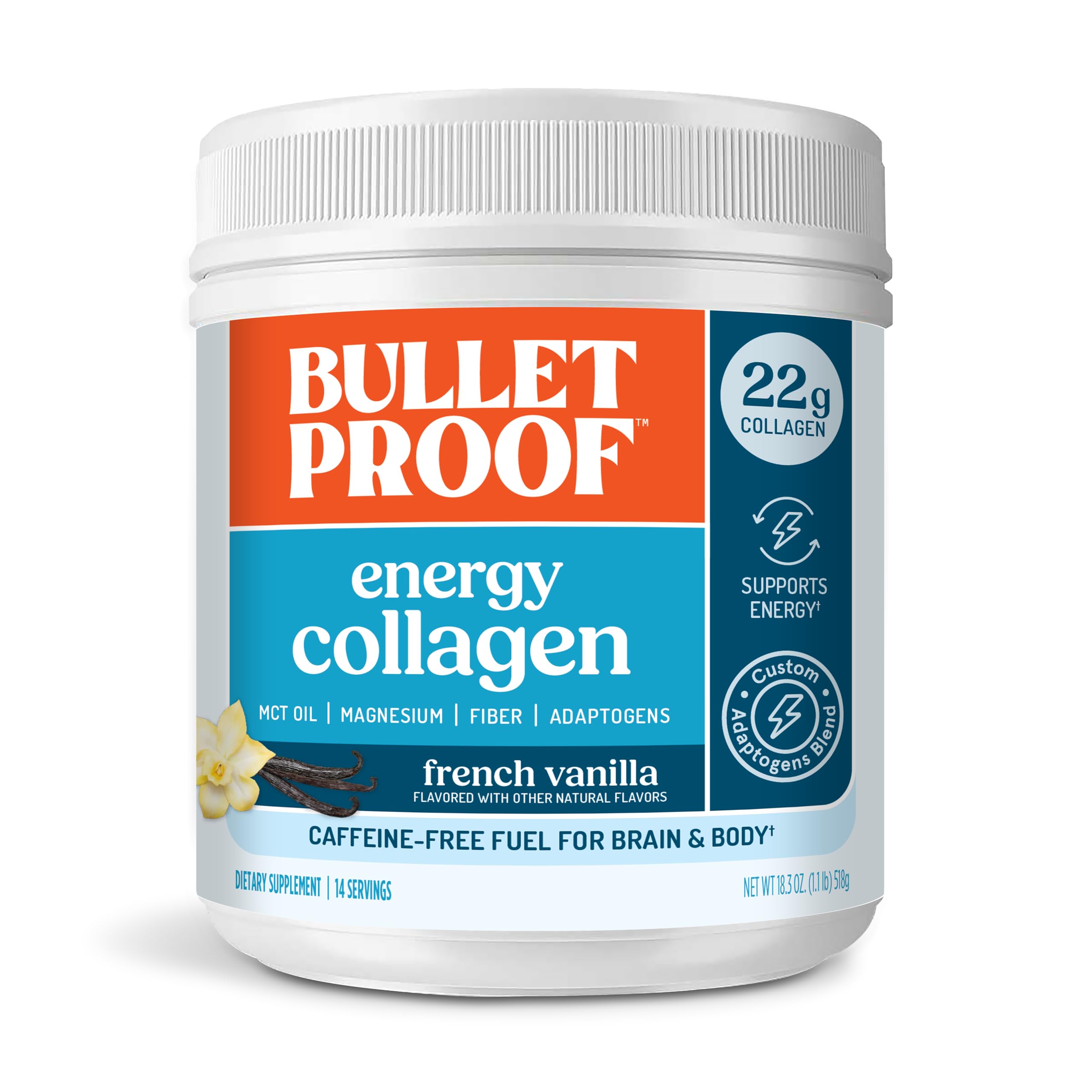 Vanilla Bean Energy Collagen Protein Powder, 18.3 Ounces, Caffeine-Free Fuel with Vitamins and Antioxidants, Packaging May Vary