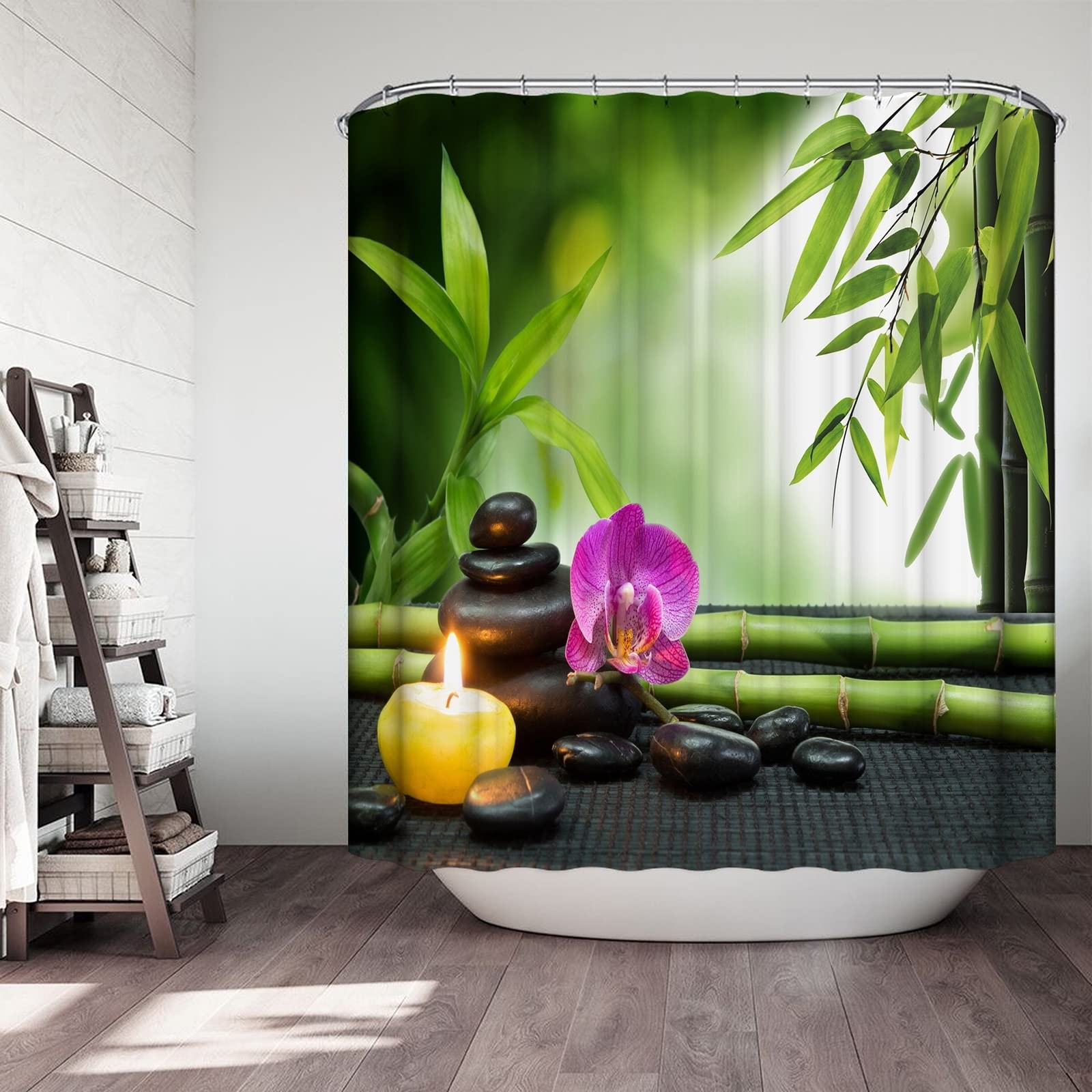 Rideau de douche polyester 180x200 lavable motif bambou zen