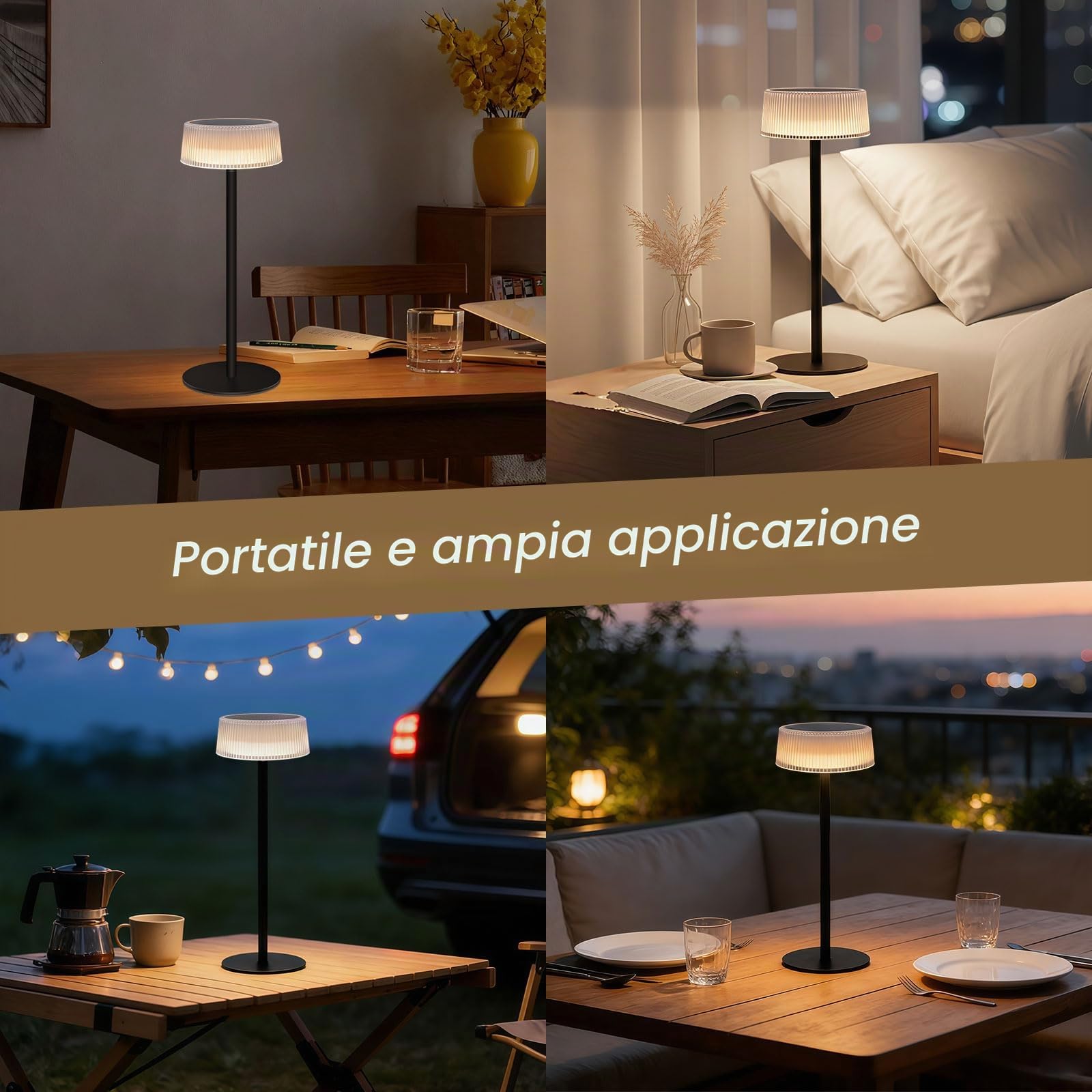 Lacasa Lampada da Tavolo Senza Fili Ricaricabile, 2 Pezzi LED Lampada Solare da Tavolo Dimmerabile Touch, 3000-6000K 4000mAh Portatile Lampada Soggiorno Comodino IP67 Impermeabile per Interno Esterno