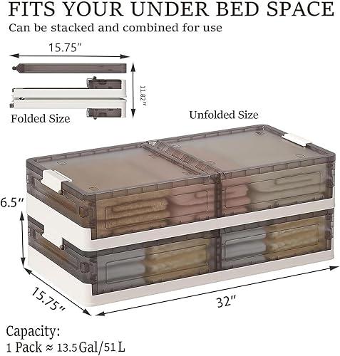 Miniatura 3 de Luseba Almacenamiento debajo de la cama con ruedas, paquete de 2, organizador de almacenamiento de zapatos debajo de la cama para ropa, libros,