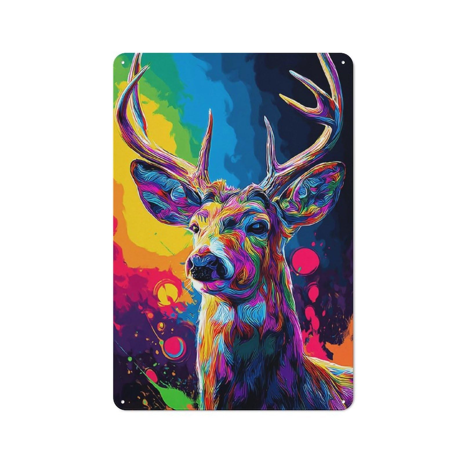 Junmoney Colorful Deer Portrait Artwork -5 Tin Wall Plaque 30X20cm With For Home Bar Wall, A Decorative Christmas Gift For Hosts Who Enjoy Retro Interiors