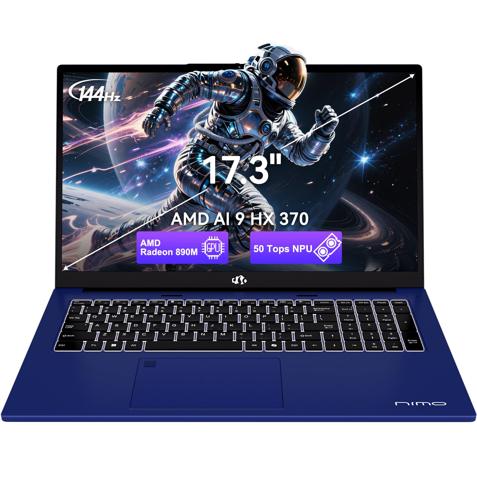 NIMO 17.3 AI Copilot+ Laptop, 12 Core AI 9 HX 370 32GB 5600MHz DDR5 1TB SSD | (12C/24T, 50 Tops NPU, Beat Ultra 9 285H Up to 5.1GHz) Radeon 890M, 144Hz FHD for Multi-tasking Creators & STEM 2-Yr Warranty