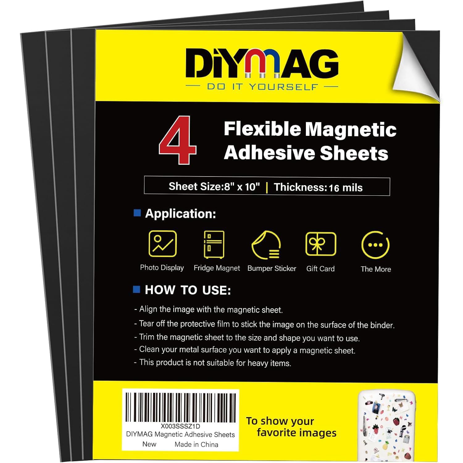 Sponsored Ad - DIYMAG 4Pack Magnetic Adhesive Sheets, Magnetics Sheet with Adhesives Backing, 8x10 Inch Flexible Magnet for Crafts Photos and Die Storage Easy to Cut
