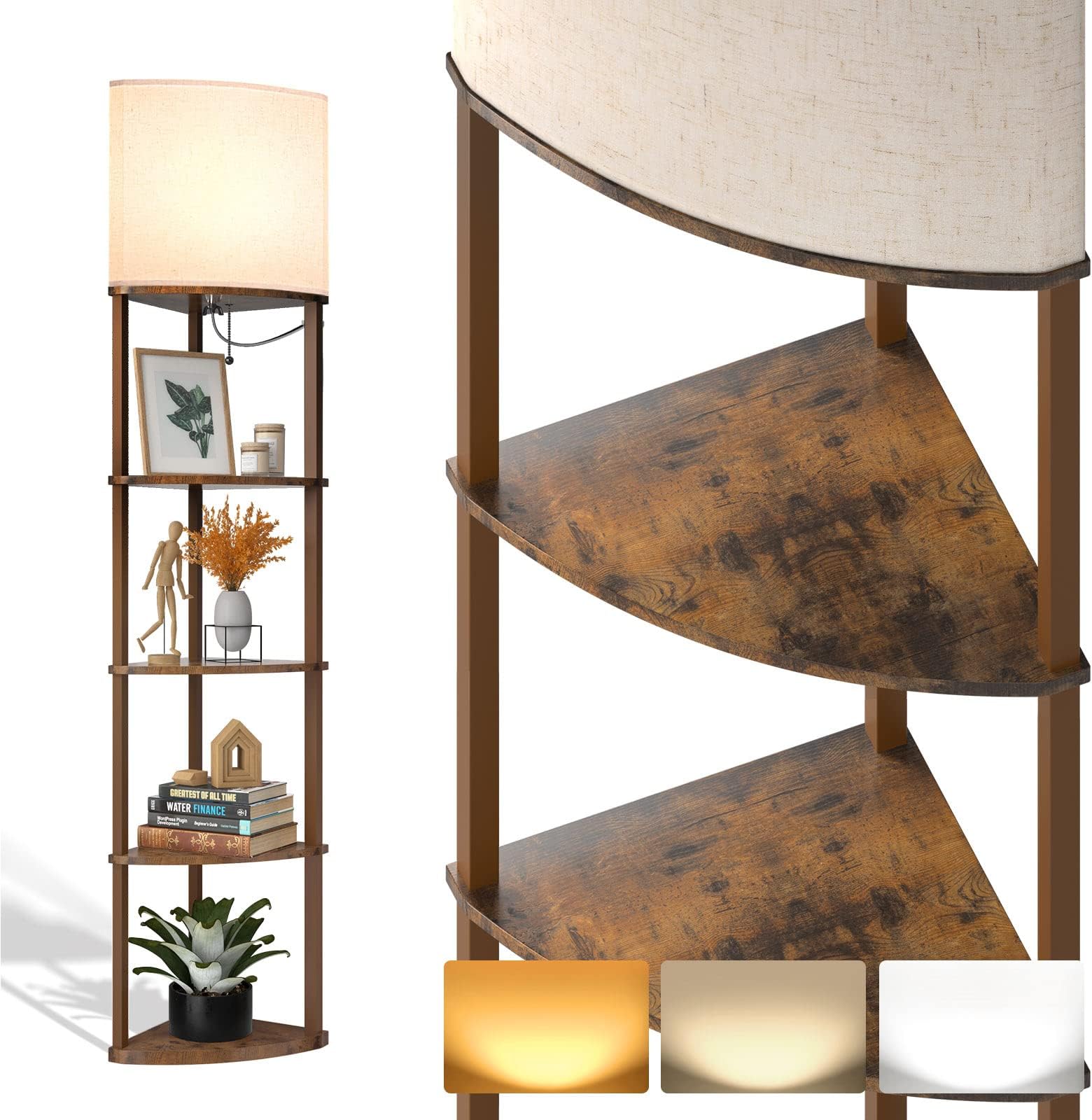 addlon Corner lamp 5-Tier Shelf Floor Lamp Display with 3 Color Temperatures LED Bulb and Linen ...