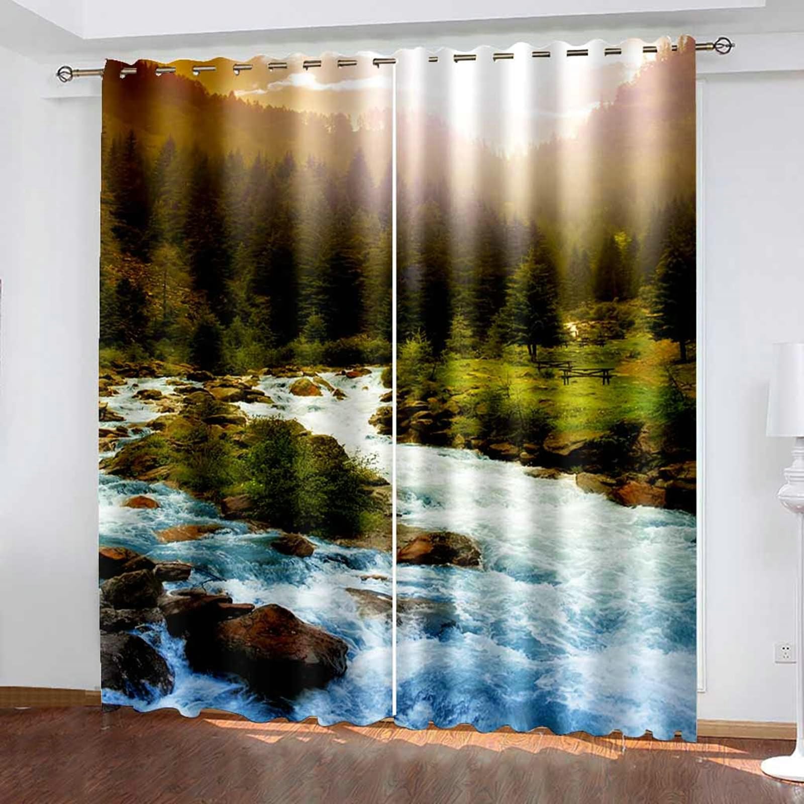 Gualiy Verdunkelungs Vorhänge, Vorhang Blickdicht 107x183 Natur Bergflusslandschaft Vorhang Schlafzimmer 2er Set