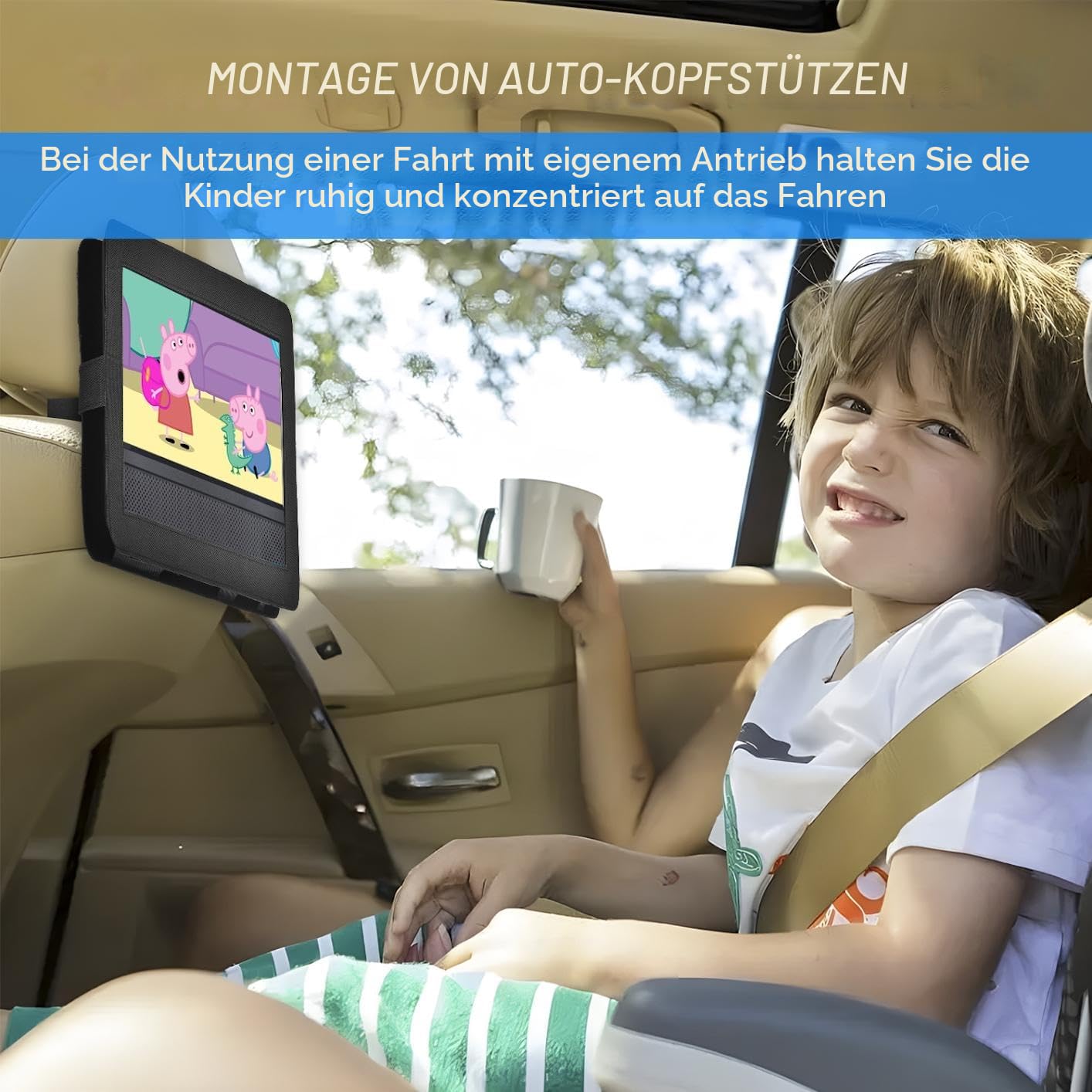 YOOHOO 9,5" Mini tragbarer DVD Player für Auto und Kinder mit Bildschirm 7,5" HD Bildschirm,mit akku， unterstützt alle Regionen, mehrere Regionen, Auto DVD Player für Kinder, Kopfhörer/SD/USB