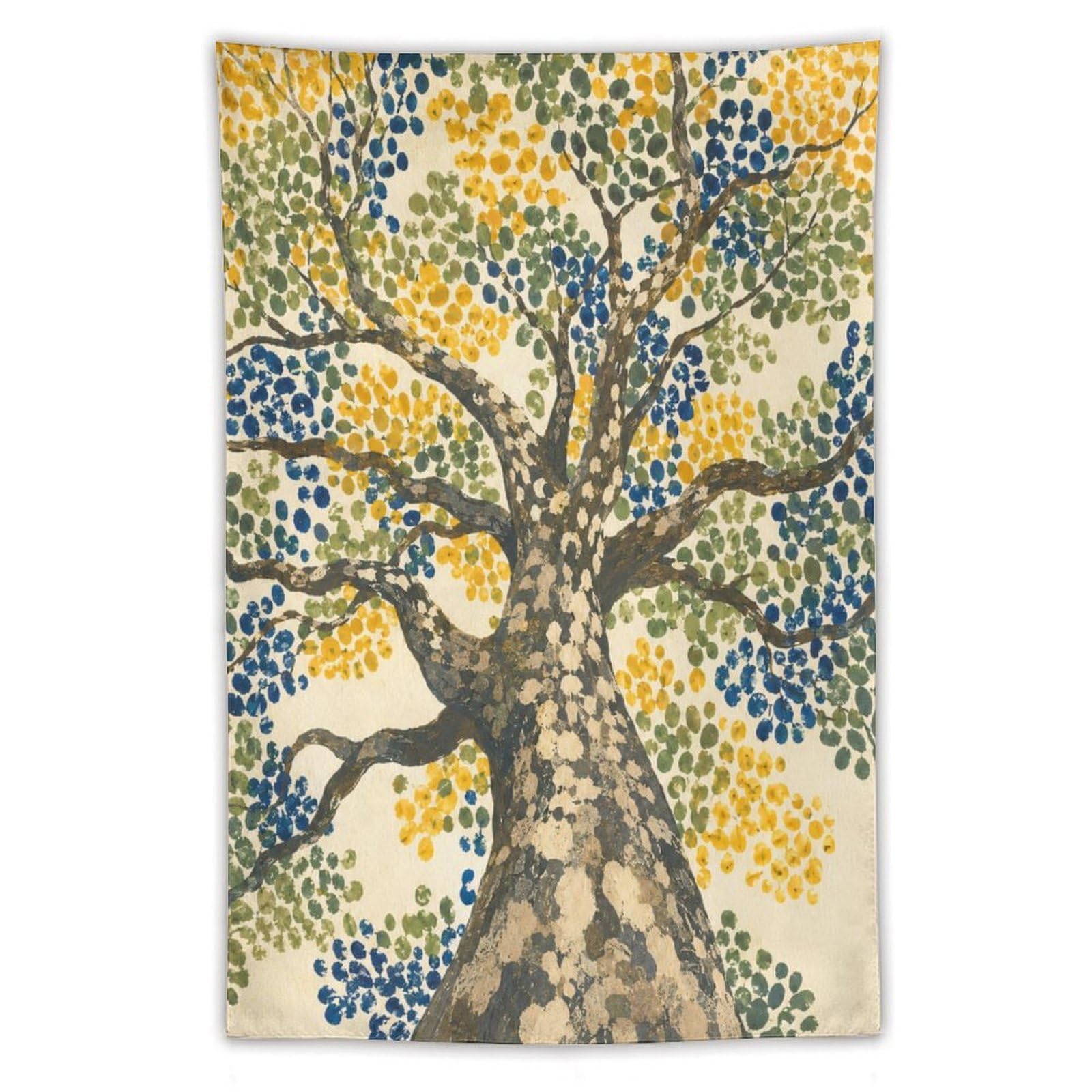 W7C8U2X3 Golden Dot Tree Wall Tapestry, Mosaic Style, Mosaic Art