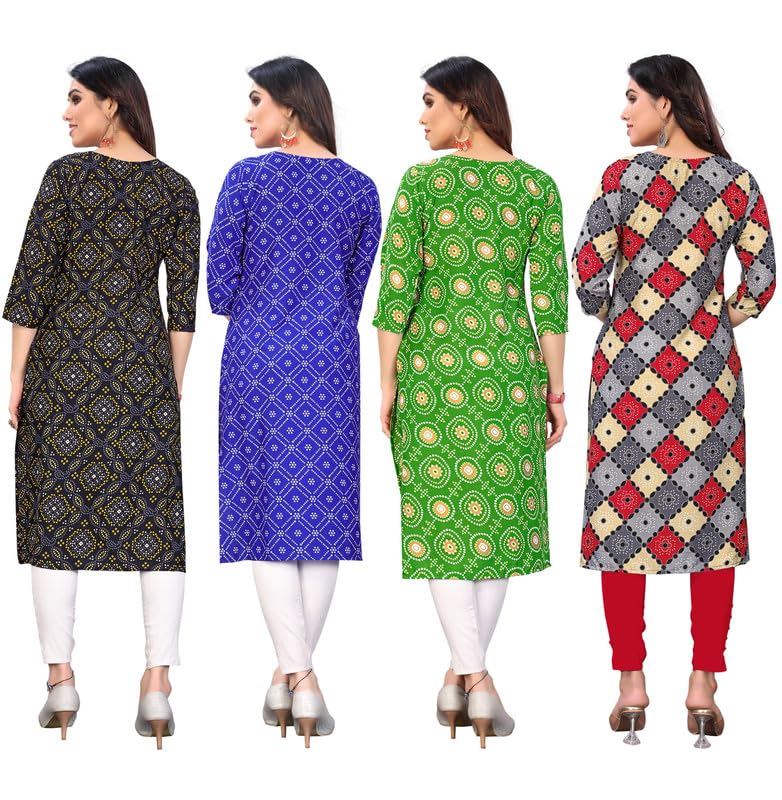 Image of JAKHANA Women's Crepe Printed Casual Straight Calf Length Round Nick Kurta Pack of 4