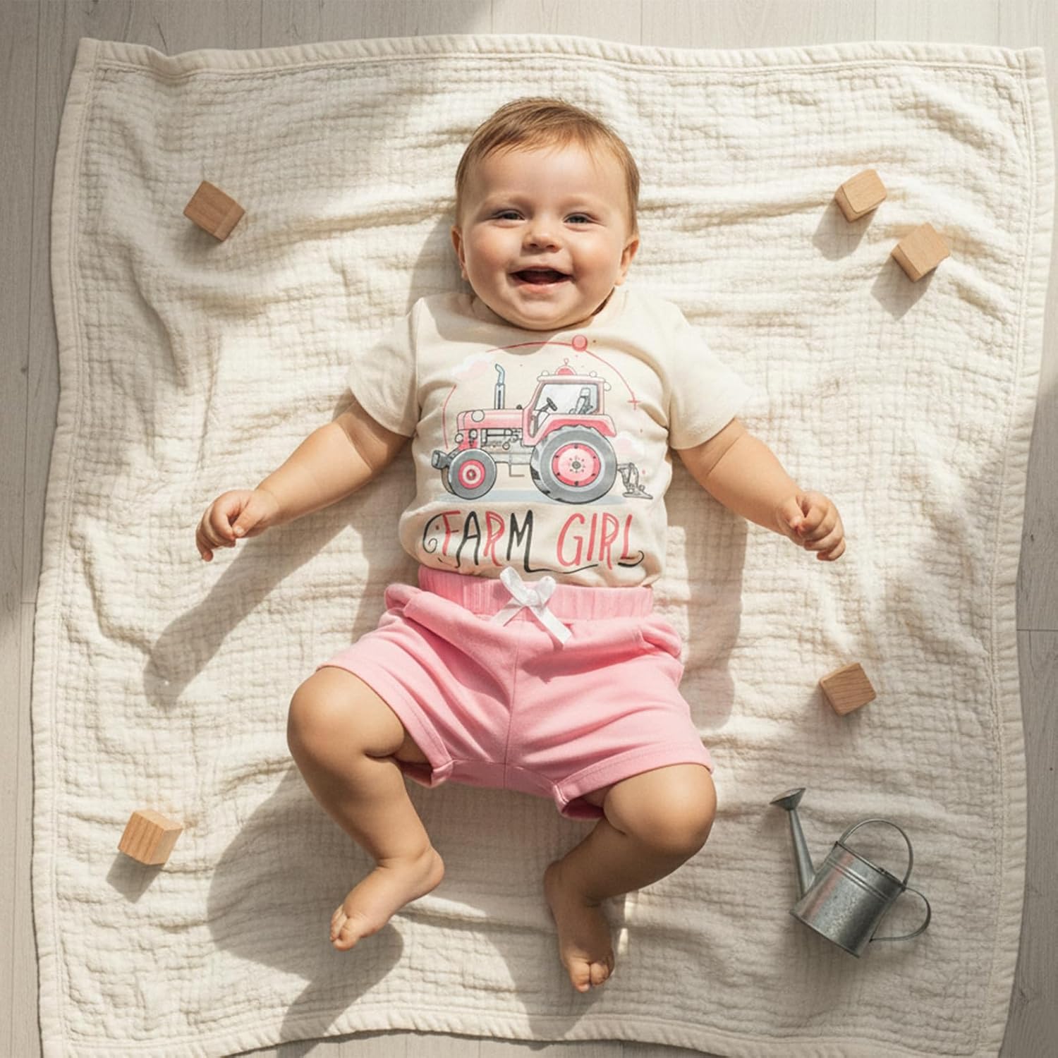 Fernvia Baby Girl Summer Clothes 3 6 12 18 24 Months Toddler Outfit Letter Tractor Short Sleeve Shirt Tops Shorts Set - Image 4