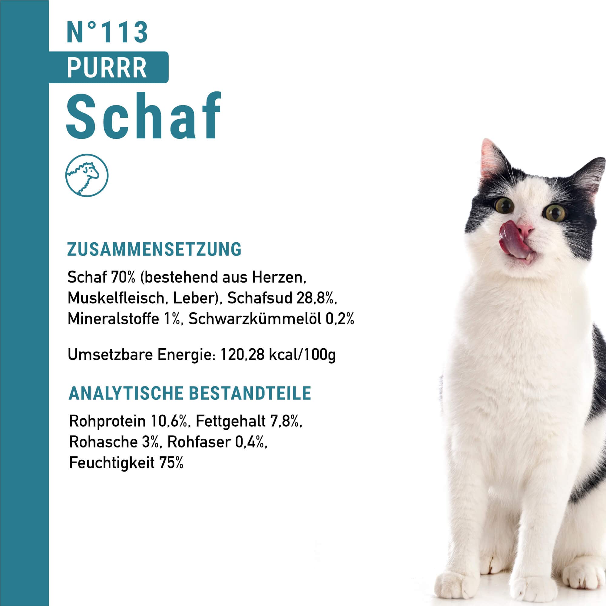 catz finefood Purrrr Schaf Monoprotein Katzenfutter nass N° 113, für ernährungssensible Katzen, 70% Fleischanteil, 6 x 800 g Dose