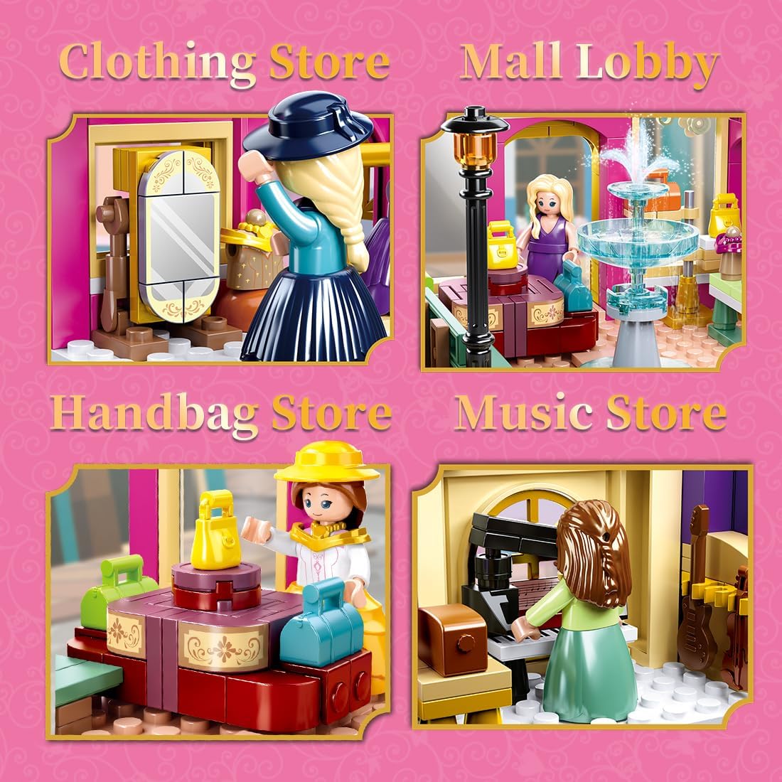 Sluban 8-12 Girl Friends Fashion Shop Building Sets, Princess Shopping Mall Store House Kits with a Horse Car, 7 Doll Minifigures, Compatible with Lego, Birthday Thanksgiving for Girls 6 7 8-12