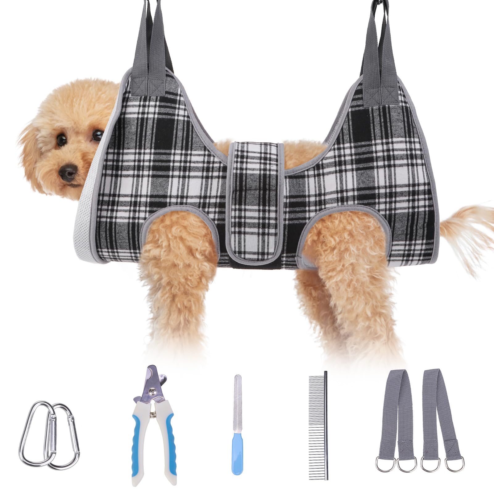 BEAUTYZOO Hamaca de aseo para perros pequeños y gatos, correa para cortar uñas, soporte para arnés colgante para perro con soporte para el cuello de tela gruesa y correa para el cuidado de las garras,