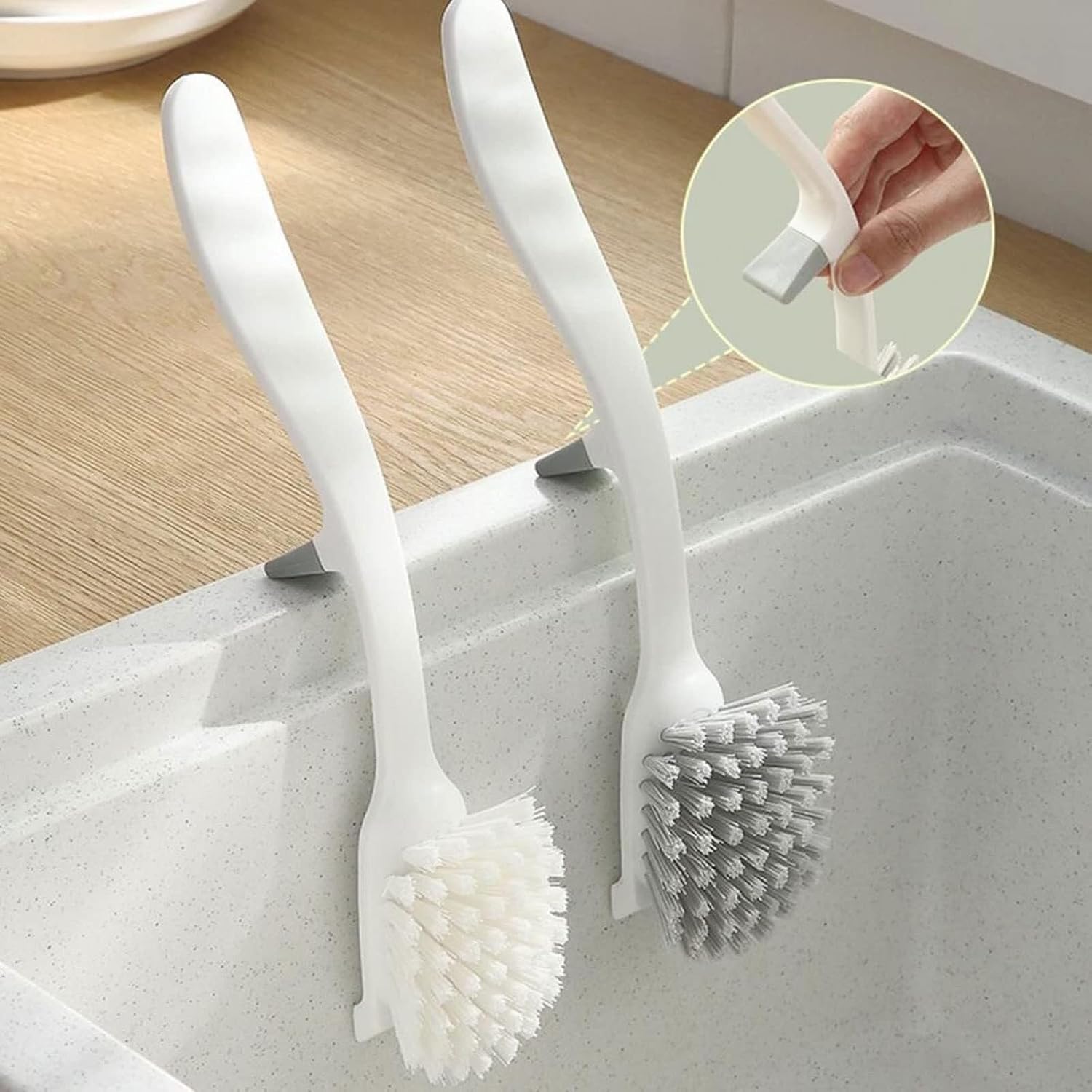 Dishwashing Brush Long Handle Dense Bristles Labor-Saving Remove Kitchen Sink Stove Dish Washing Cleaning Brush for Home，for Dishes and Household Cleaning ﻿(White)
