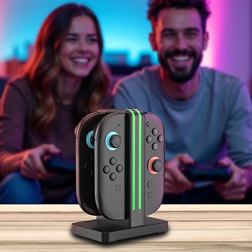 Miniatura 2 de Base de carga compatible con controladores Nintendo Switch 2 Joy Con, estación de carga Switch 2 con indicación LED y cable de carga, color negro
