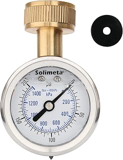 Solimeta 2" Glycerine Filled Stainless Steel Water Pressure Test Gauge, 0-200 psi/kpa, 3/4" Female Hose Thread