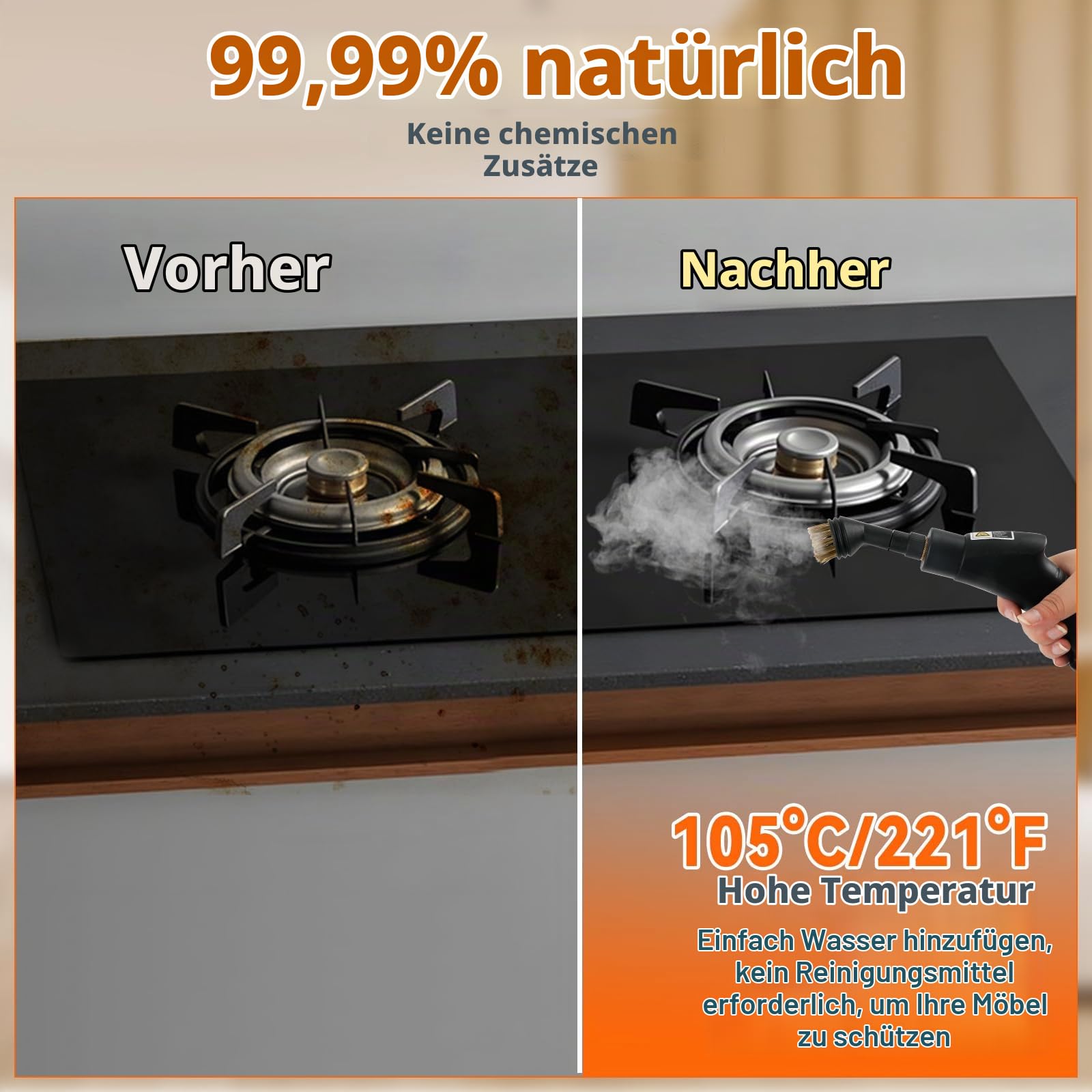 Dampfreiniger Handgerät, 2500W Dampfreiniger mit 1.4 L Wassertank, 3 Dampfstufen und 12 Zubehörteilen, Hochtemperaturdampfer Mehrzweckdampfer für Boden Küche Fenstern Badezimmern Autos
