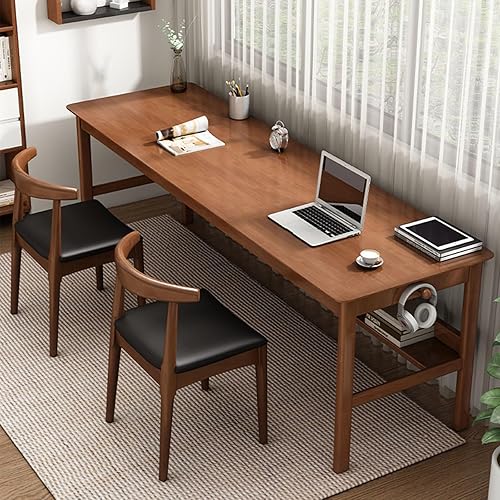 Miniatura 2 de Juego de 2 sillas de comedor de madera maciza con acabado de nogal, modernas sillas de comedor tapizadas de piel sintética de mediados de siglo con