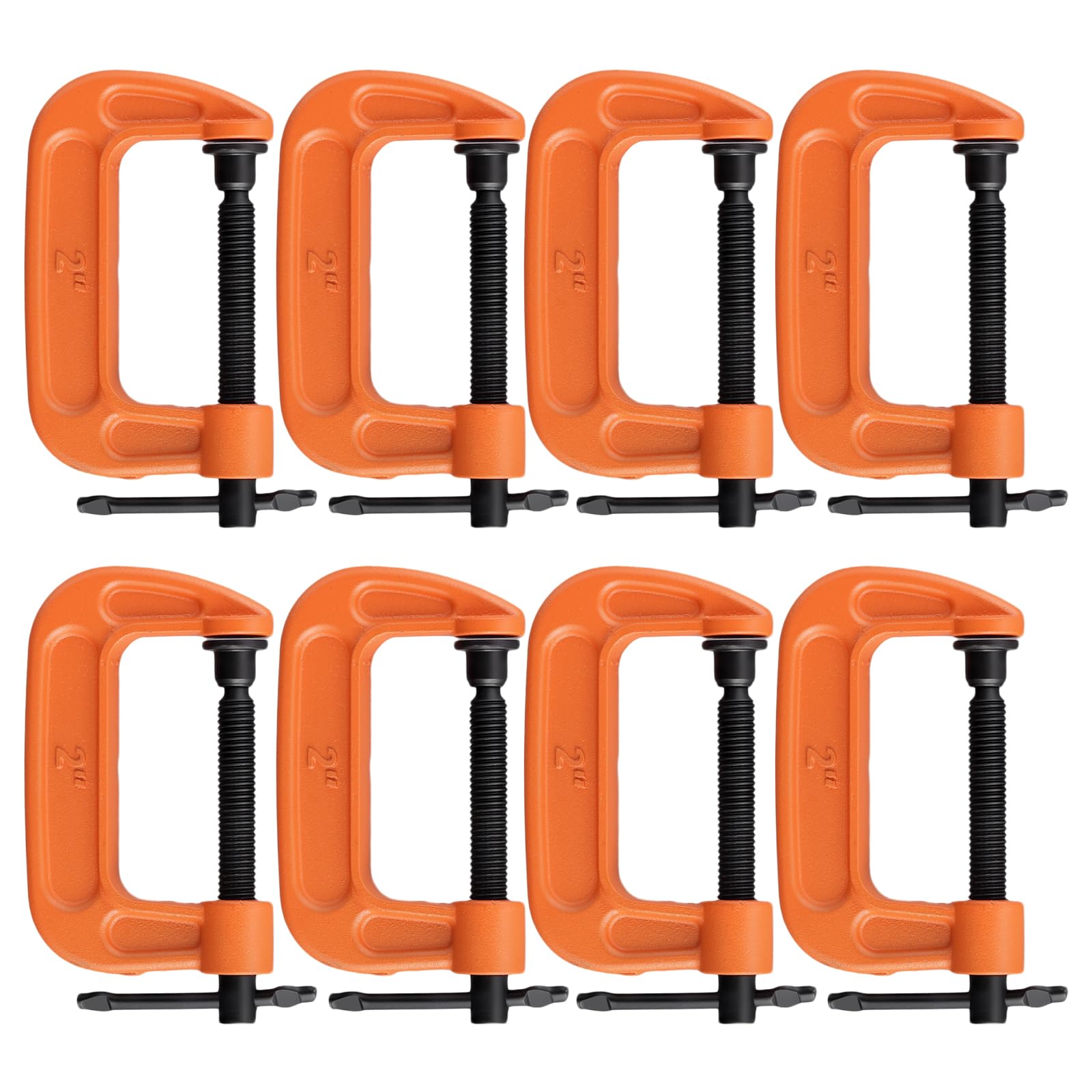Zeonhak Orange 8 Pcs 2 Inch Mini C Clamp, 50Mm Small G Clamps With Adjustable Screw For Welding, Automotive Repair, Industrial,