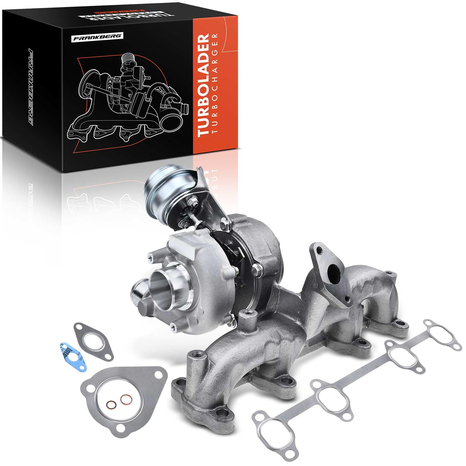 Frankberg Turbocompresor de gases de escape con juntas 038253019C | Compatible con: Golf IV Variante 1J5, Altea XL 5P5 5P8, A.l.h.a.m.b.r.a 7V8 7V9, Nuevo Beetle 1C1 9C1