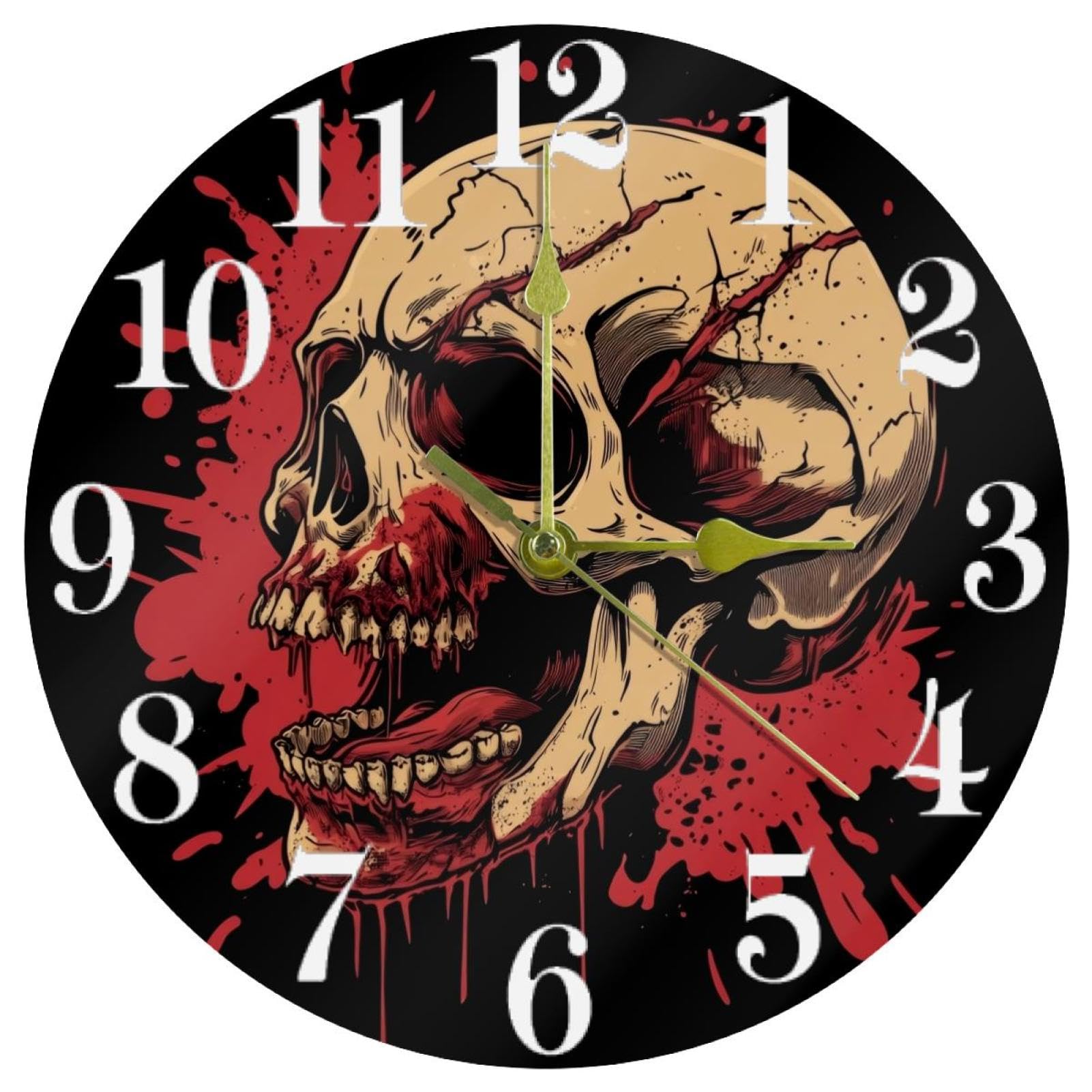 Horloge murale tête de mort ronde en quartz silencieux pour bureau