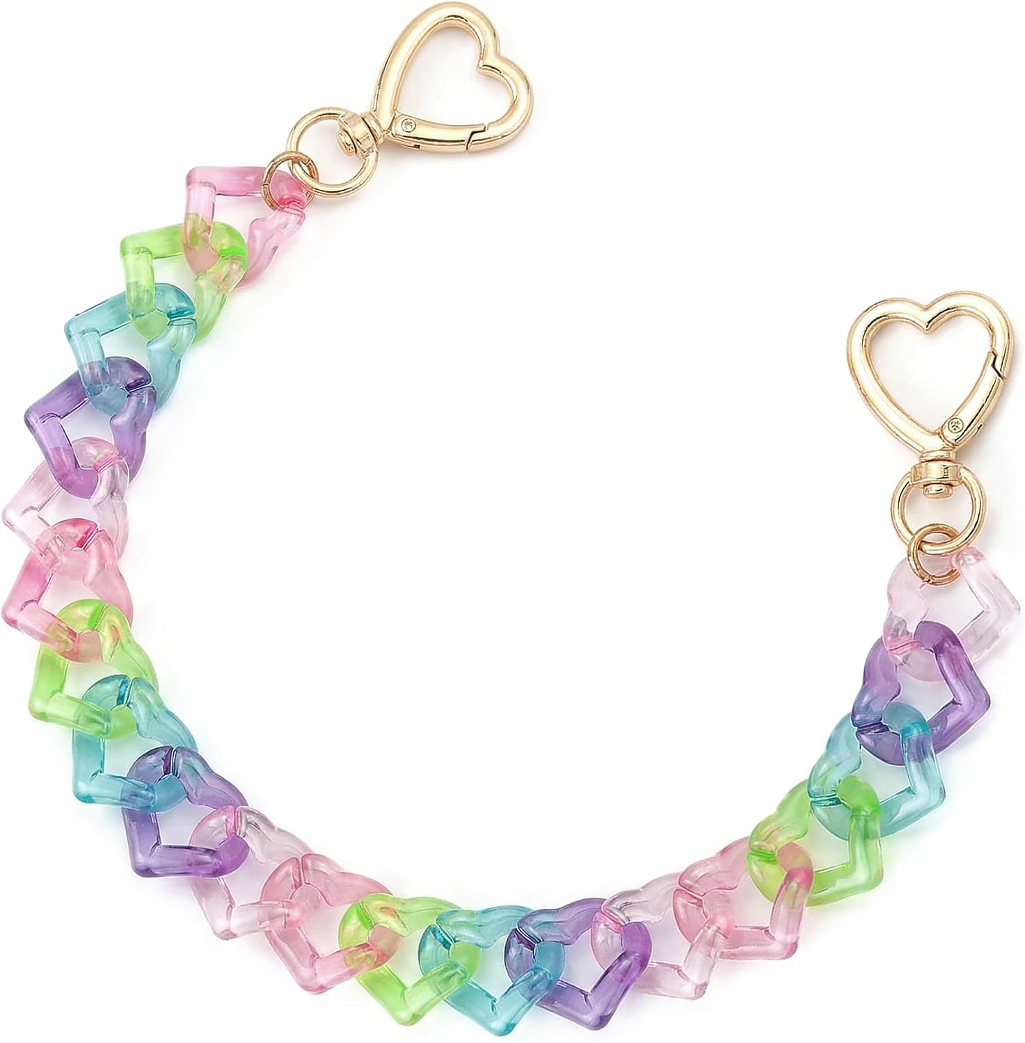 Colorful Acrylic Heart Link - Y2K Purse Handle. Lightweight Replacement Strap Featuring Gold Clasps, Mini Bag Charm, Handbag Extender Accessories.