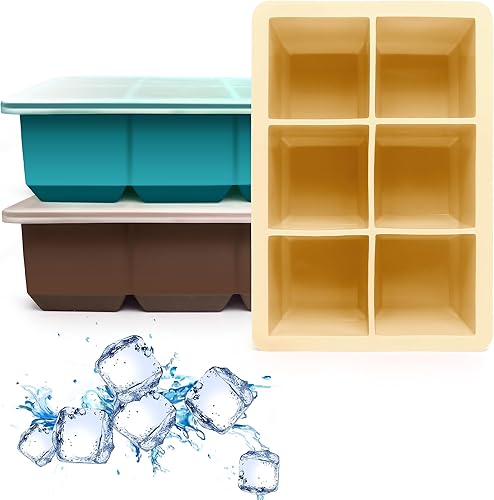 Bandejas de silicona para cubitos de hielo, paquete de 3, moldes de silicona para cubitos de hielo de gran tamaño con tapa extraíble a prueba de