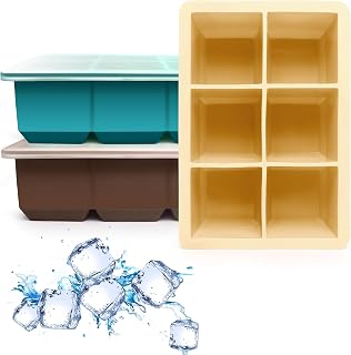 Excnorm Silicone Ice Cube Trays, 3‑Pack Large Square Molds with Lid
