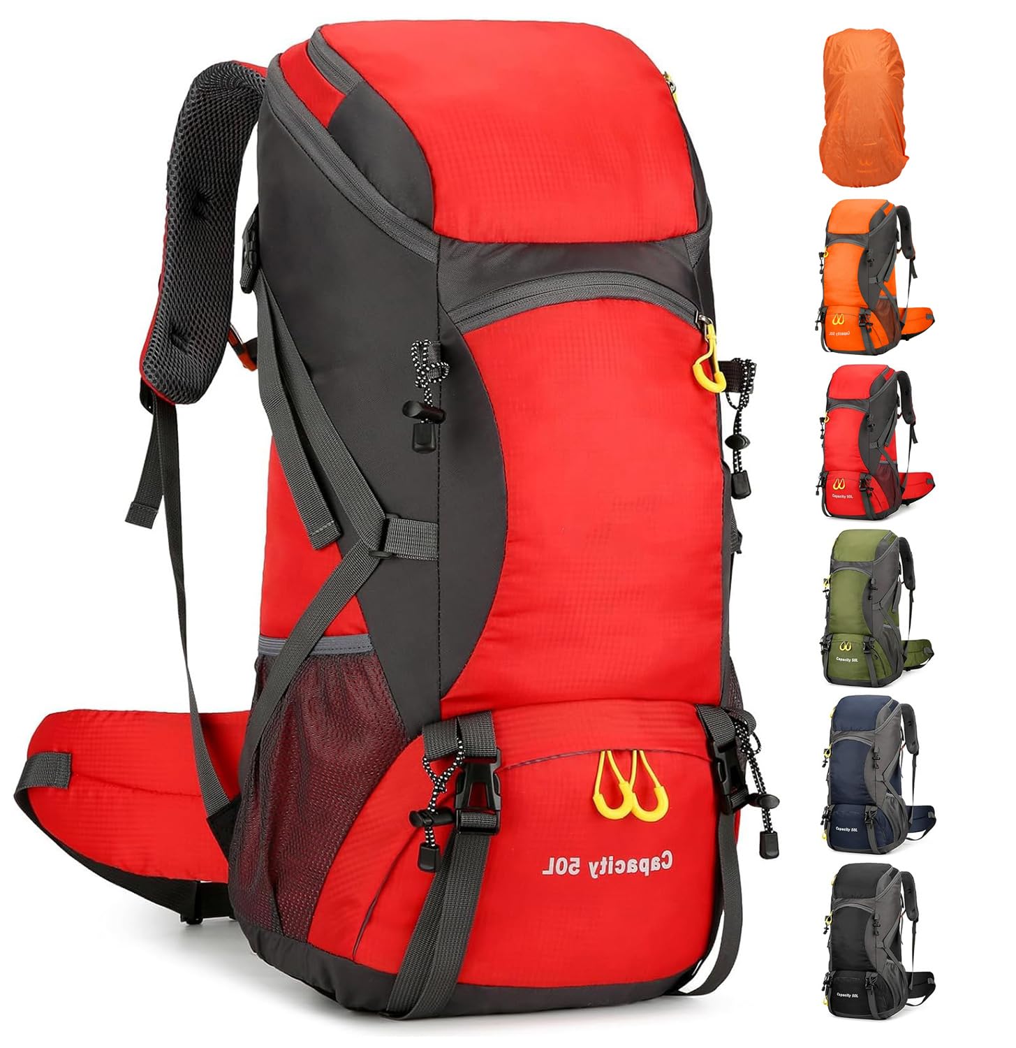 jianyana Sac à Dos de Randonnée 50L Homme Femme, Sac à Dos Trekking Voyages avec Housse de Pluie, Imperméable Sac à Dos pour Camping Alpinisme Voyages Plein Air Sports