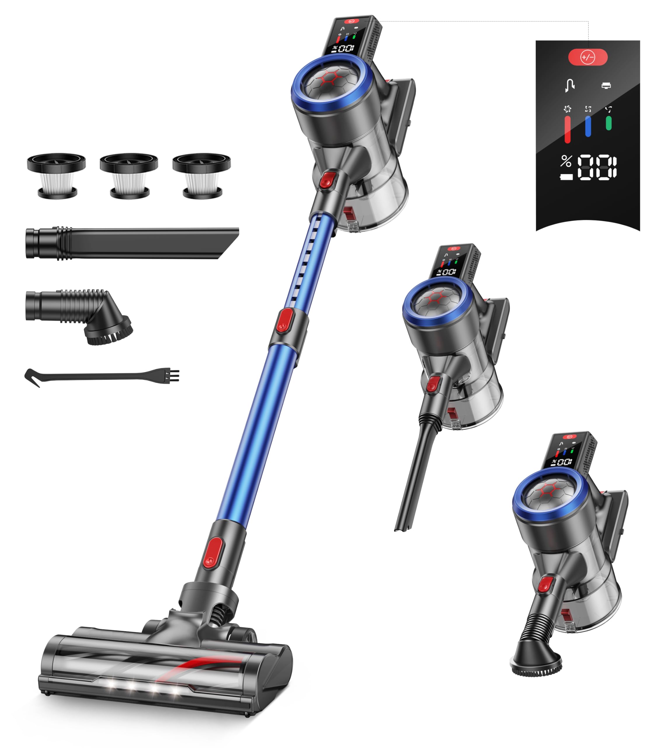 BuTure VAC Aspirateur sans Fil 450 W/38000 Pa, Charge Murale, 55 Min, Puissant Balayage électrique sans Fil avec écran Tactile Intelligent et Anti-Vent, 1,5 L pour sols, Tapis, Animaux