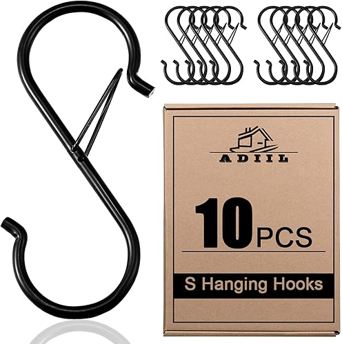 ADIIL 10 ganchos en S para colgar con hebilla de seguridad, ganchos de metal resistente en forma de S para colgar plantas, utensilios de cocina,