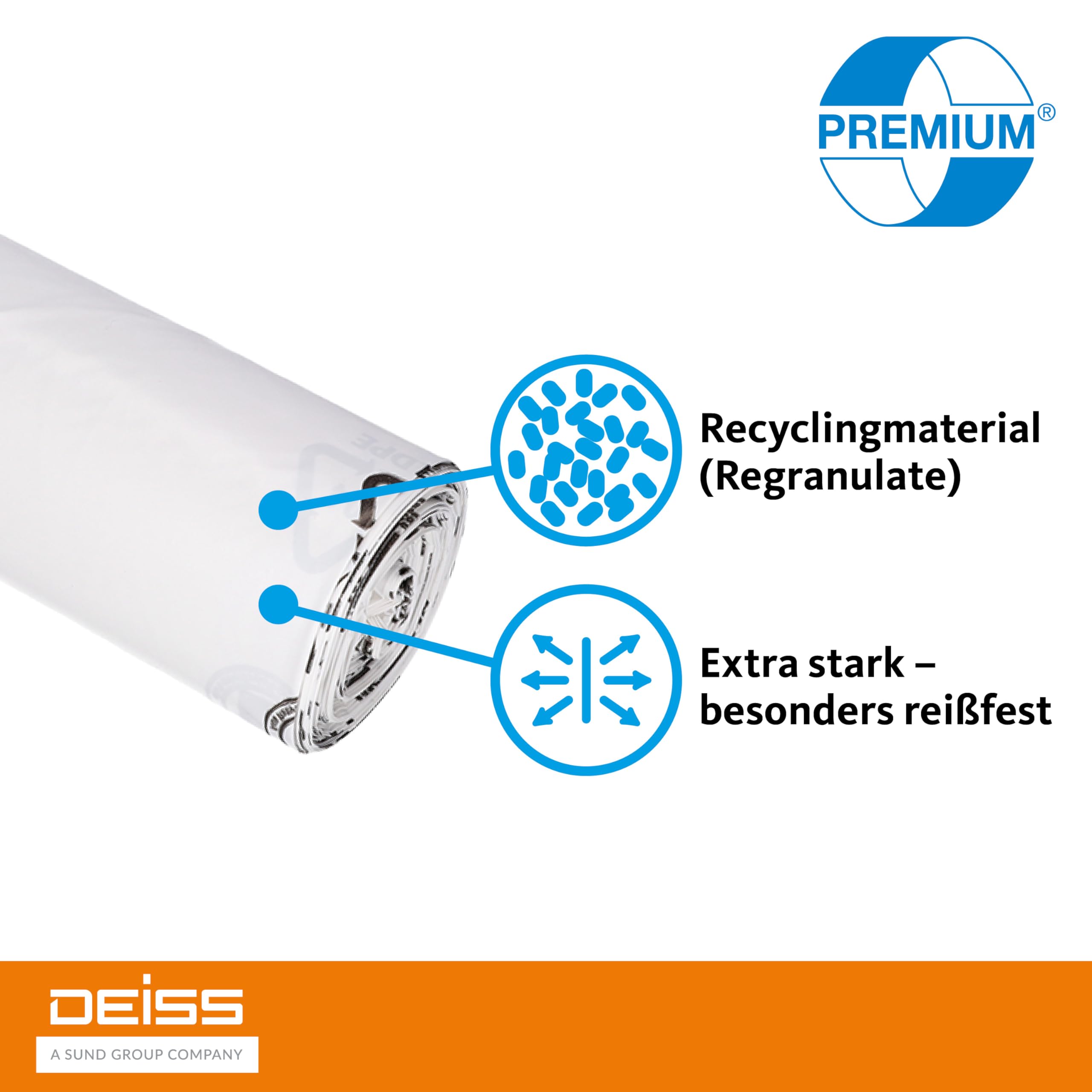Sacs poubelle DEISS Premium, Blanc ou transparent, 70 ou 120 l, 120 Liter - Typ 60, weiß, 1 (Lot de 5)