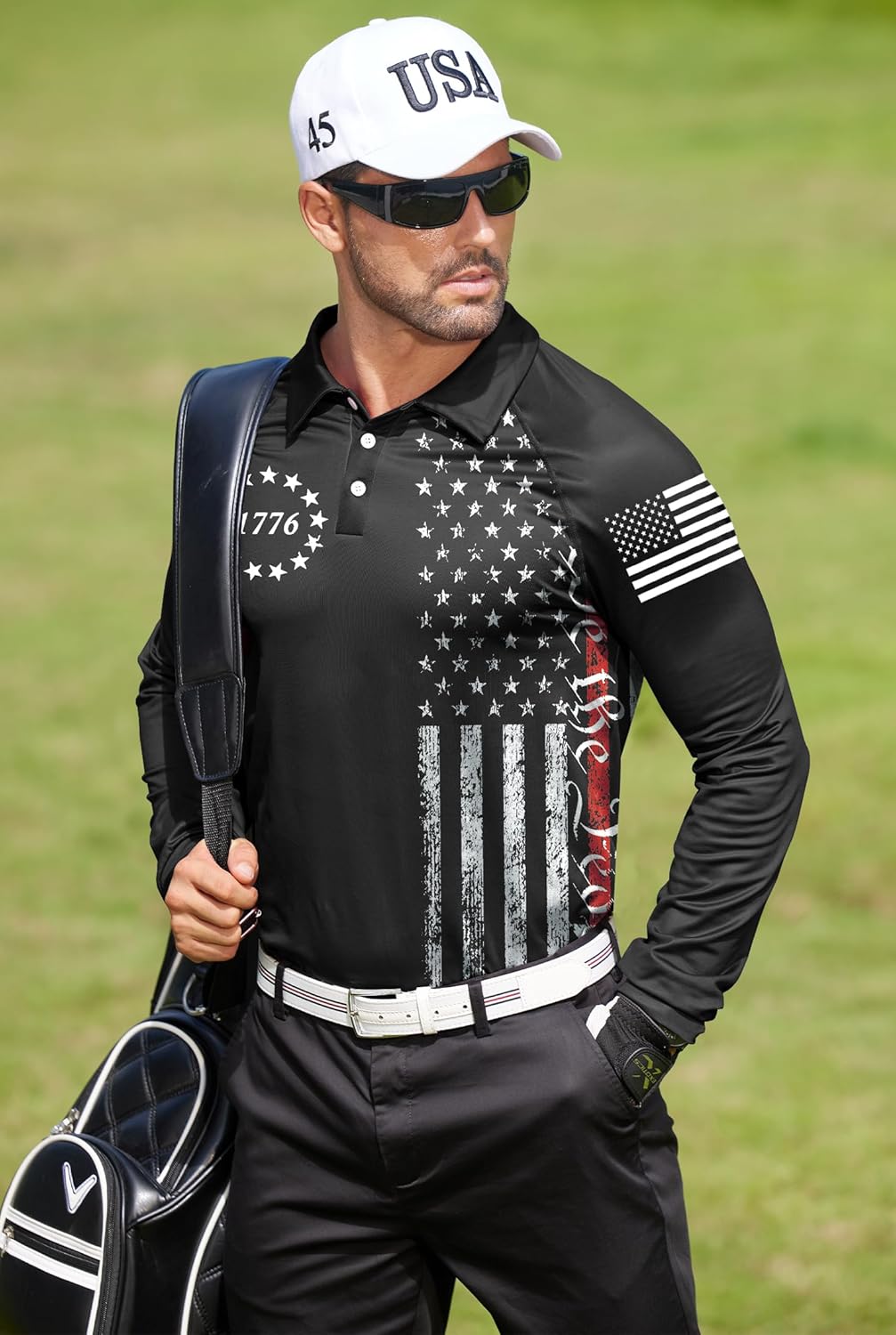 Mainfini Men's Tactical USA 1776 Long Sleeve Patriotic Golf Khaki - Image 4