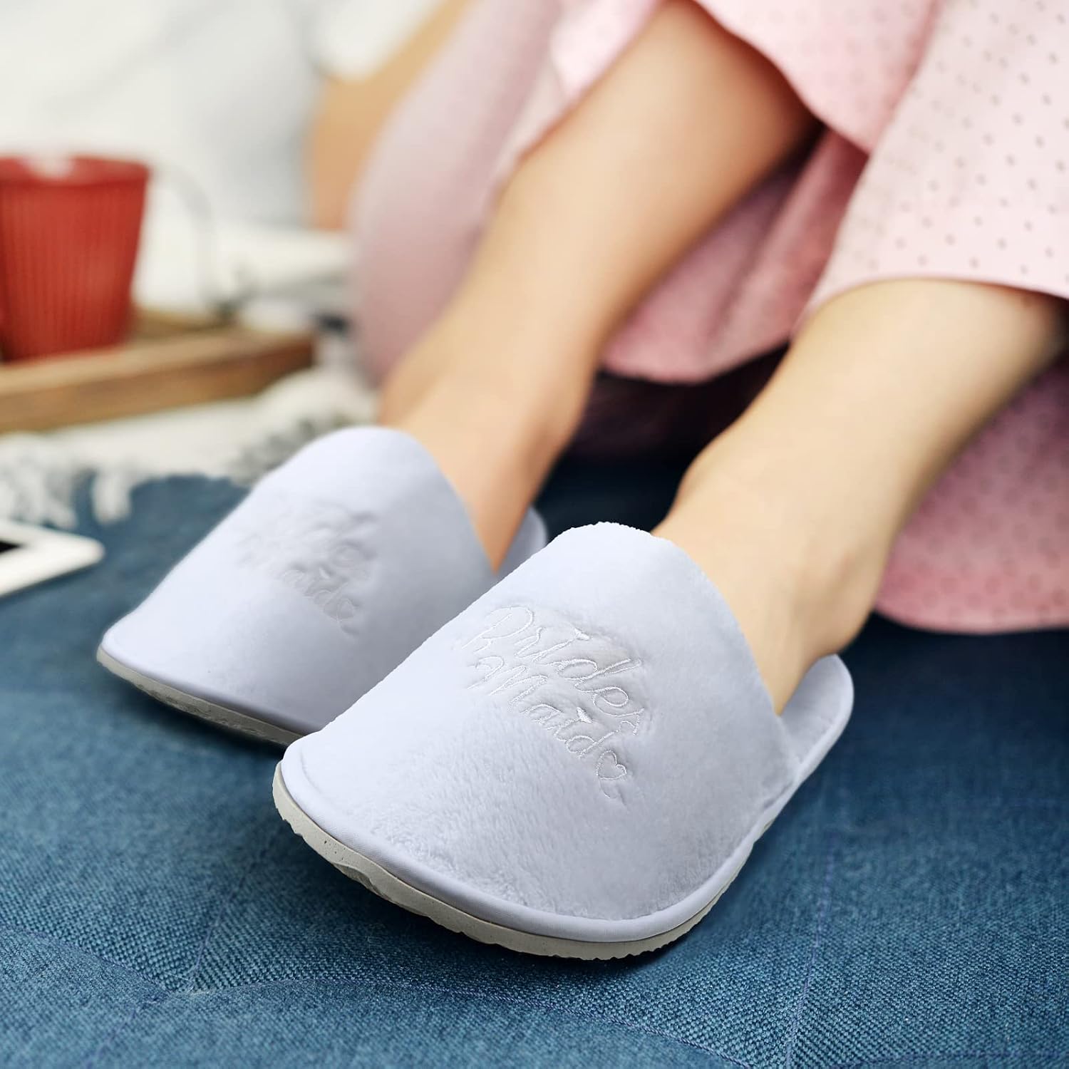 Zhanmai 6 Pairs Wedding Slippers Bridesmaid Wedding Party Favor Gifts Supplies for Women Bridal Proposal Honeymoon Spa