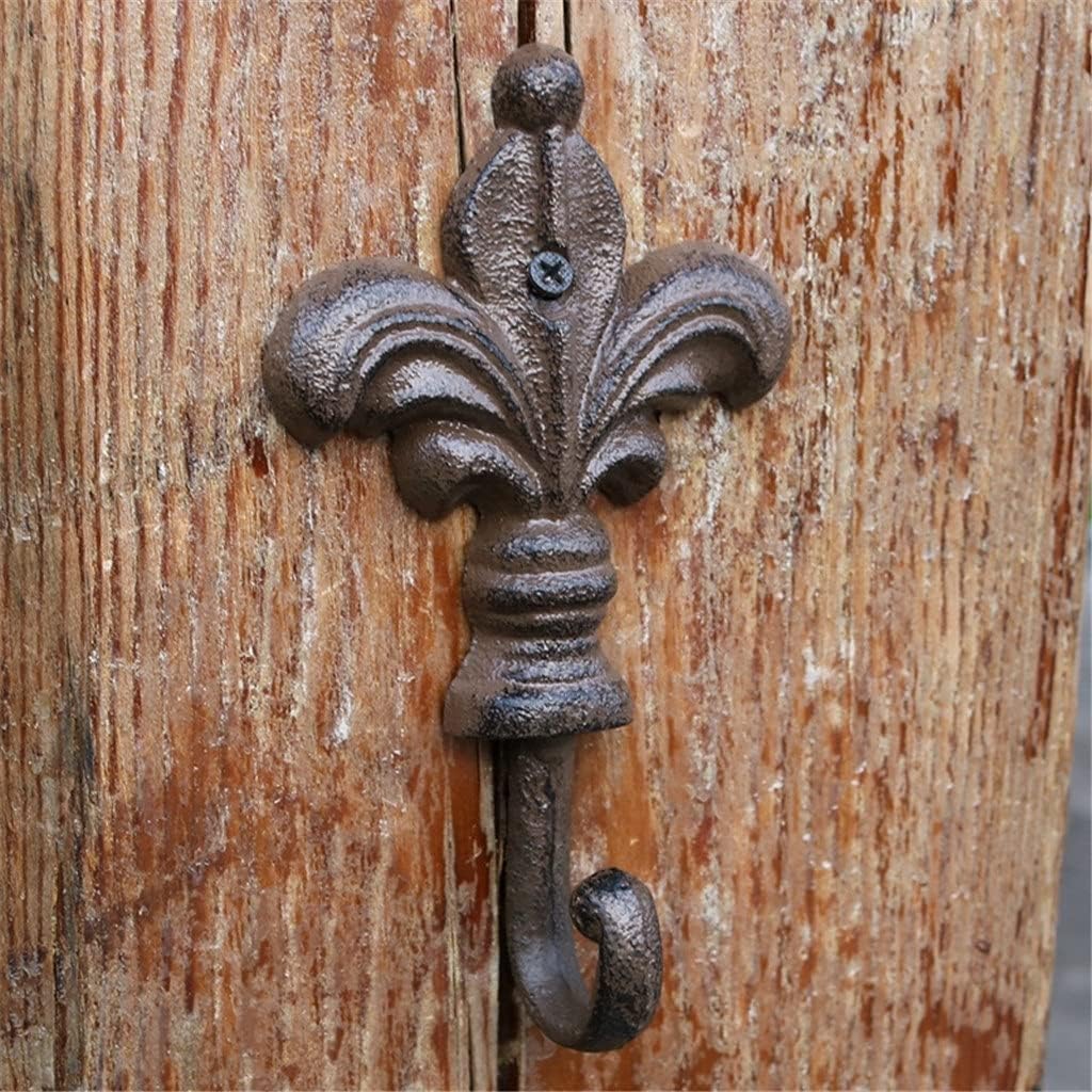 Farm House Accents Handmade Antique Rustic Fleur De Lis Design Cast Iron Wall Hooks Set of Three Design with 1 Hanger