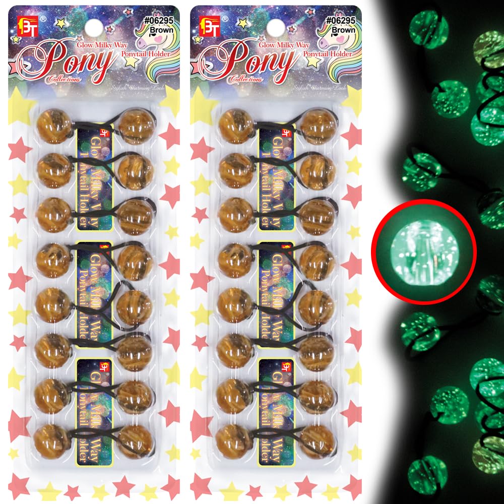 16 Pcs Glow in the Dark Milky Way Hair Ties with 20mm Glitter Bubble Beads - Ponytail Holders for Toddler Girls