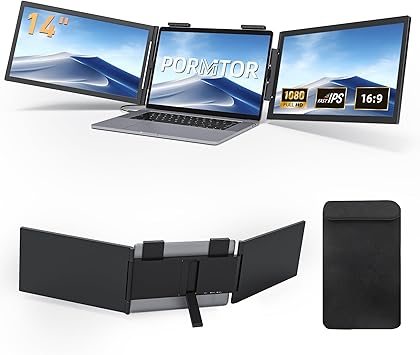 Laptop Screen Extender, 14" FHD 1080P Triple Portable Monitor for Laptop with Ultra Slim IPS Display, USB-C Plug and Play Multi-Screen Attachment for Windows/Mac/Android