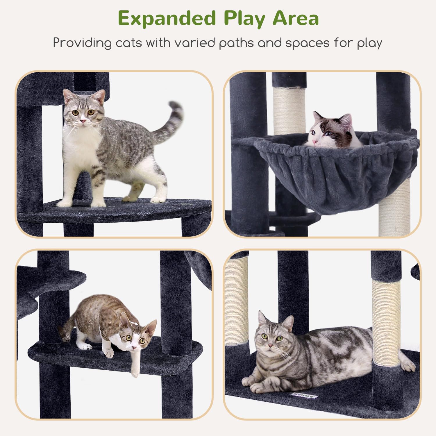 Globlazer Tiragraffi per Gatti XXL, Albero Gatti Grandi Alto 213 cm con 2 Grotte, Grande Piattaforma, Trespoli Imbottiti, Cesto, Torre del Gatto Stabile per Grandi Gatto Adulti (F83, Grigio Scuro)