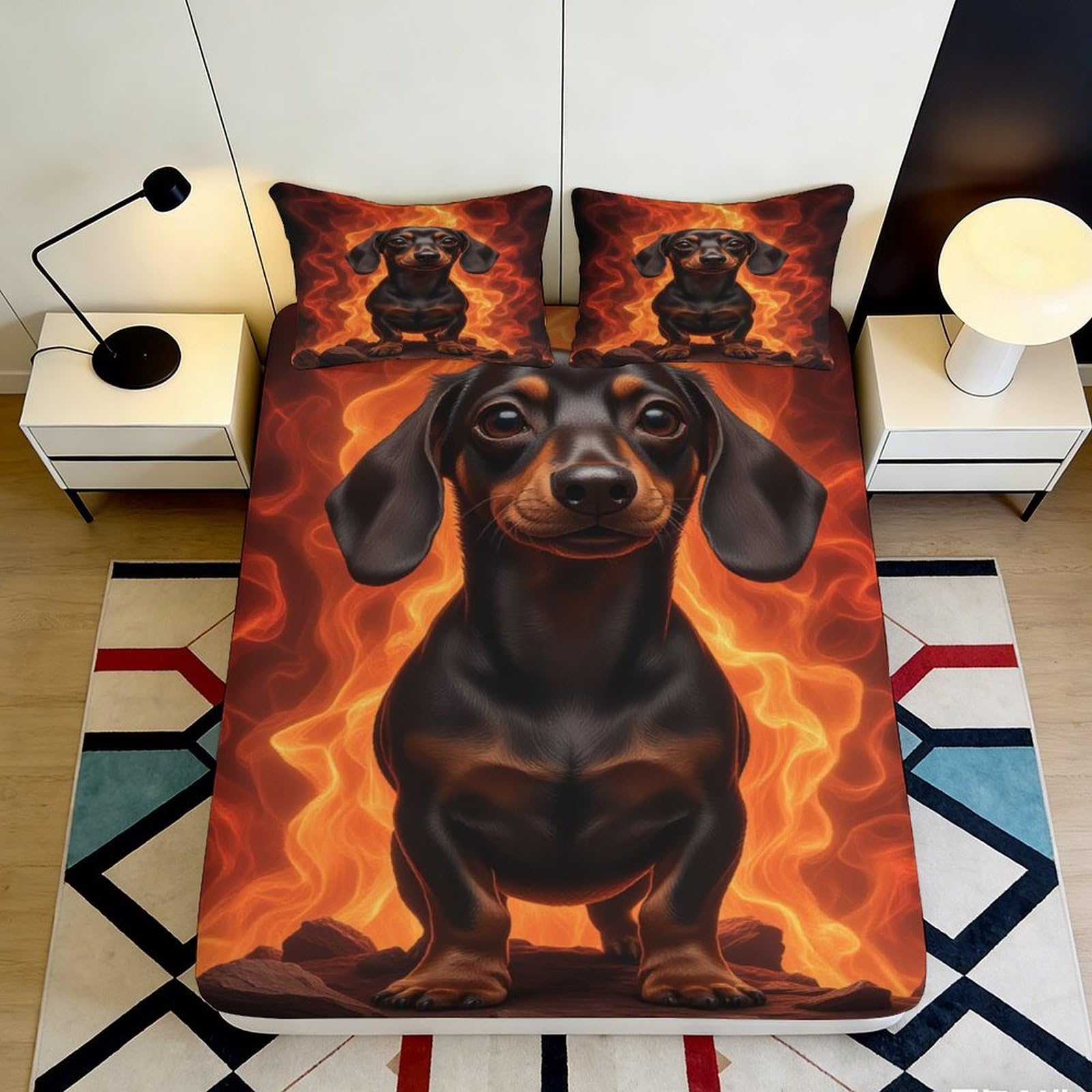Jqzkxnhpbr Style-9 3D Printed Dachshund Flame Fitted Sheet Microfiber Soft Anti-Slip Dog Bed Cover For Bedroom Dorm Decor 90X200x25cm