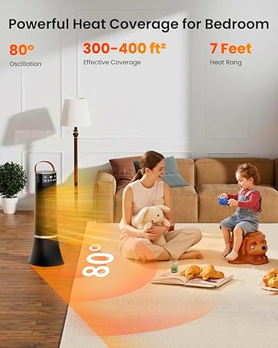 Miniatura 2 de Calentador de espacio para uso en interiores, calentador eléctrico PTC de 1500 W con control remoto, oscilación ancha de 75°, temporizador de 12