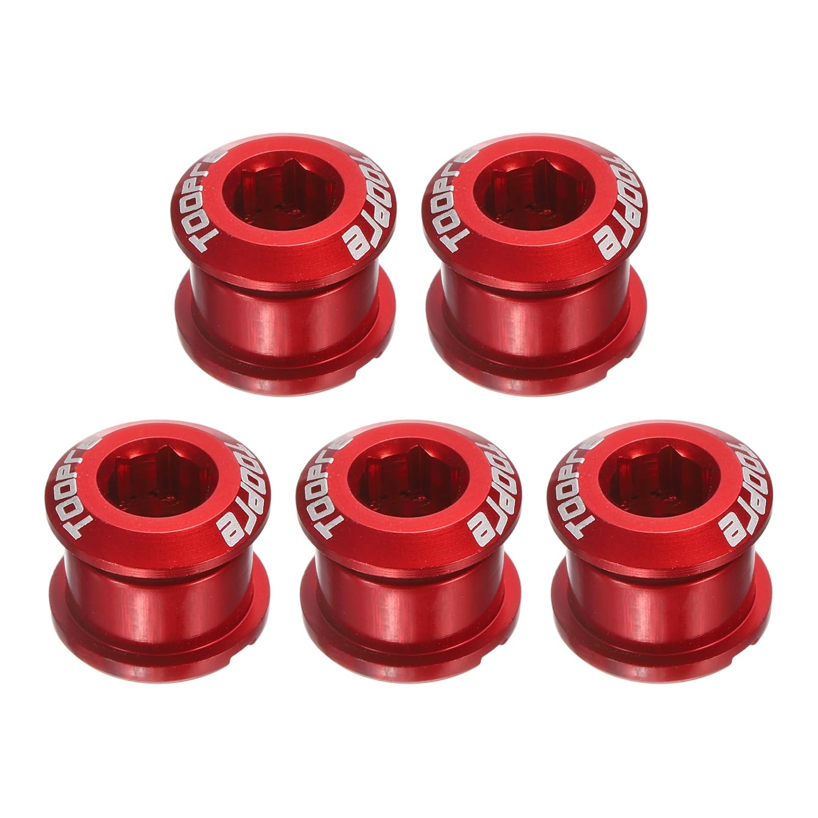 sourcing map 5pcs Single Chain Ring Bolts M8 Aluminum Alloy Bicycle Crankset Nuts Chainwheel Screws for Road Bike Mountain Bike, Red