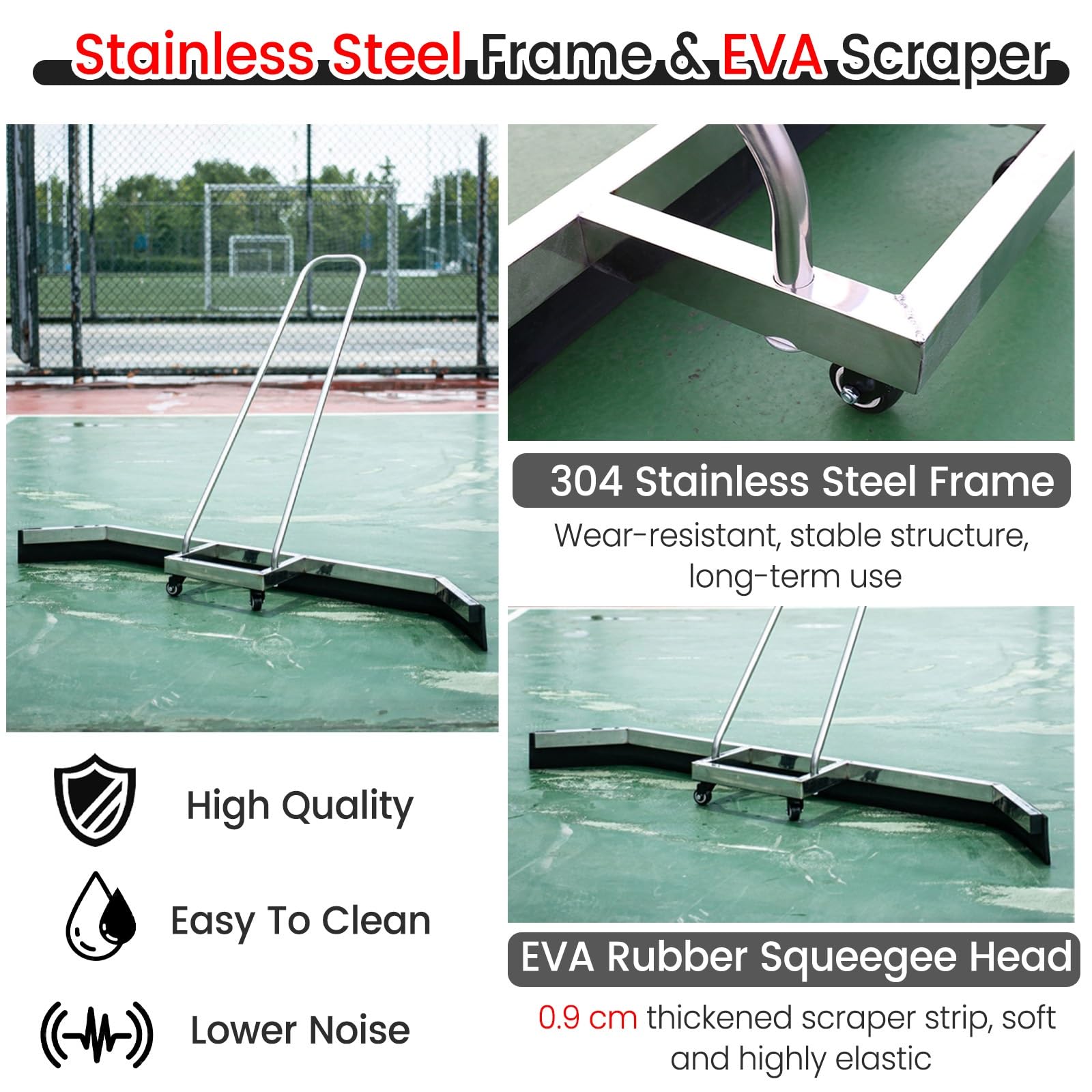 JYHHCYS Spatola per Pavimenti Campo da Tennis Tergivetro per Esterni, Resistente, Largo 150 Cm Tergicristallo in Acciaio Inox per Campi da Tennis con 2 Lame in Schiuma Eva, per Esterni E Interni