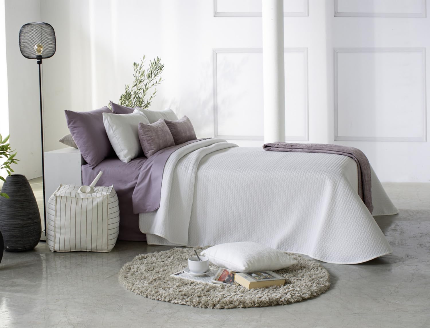Reig Marti Colcha Malone, Diseño Jacquard Minimalista, Blanco, Varios Tamaños 90-150 cm (Cama 150 cm)