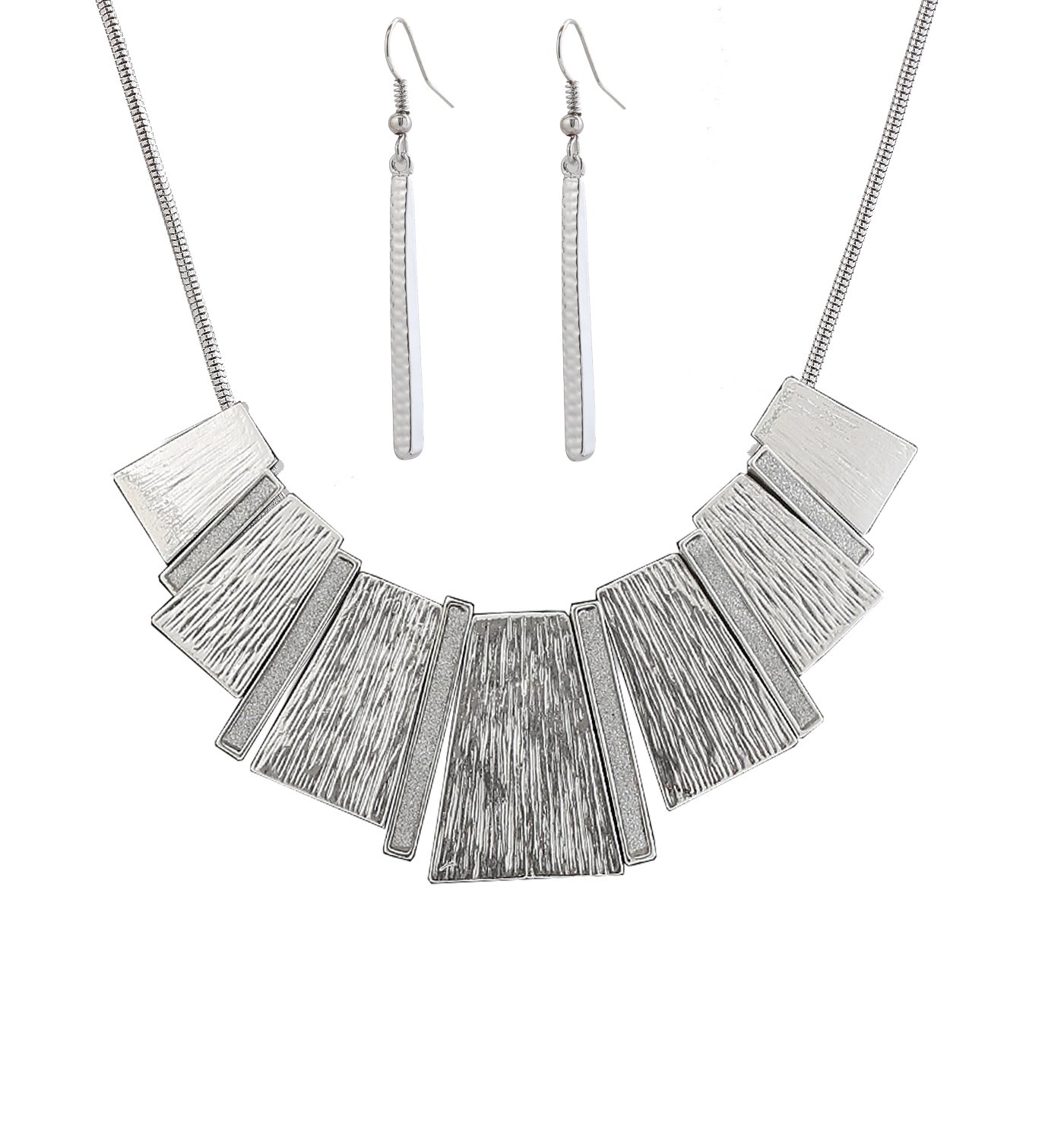 HSWEStatement Collar Necklace Bar Drop Earrings Set for Women Enamel Tricolor Bib Necklace Choker Necklace