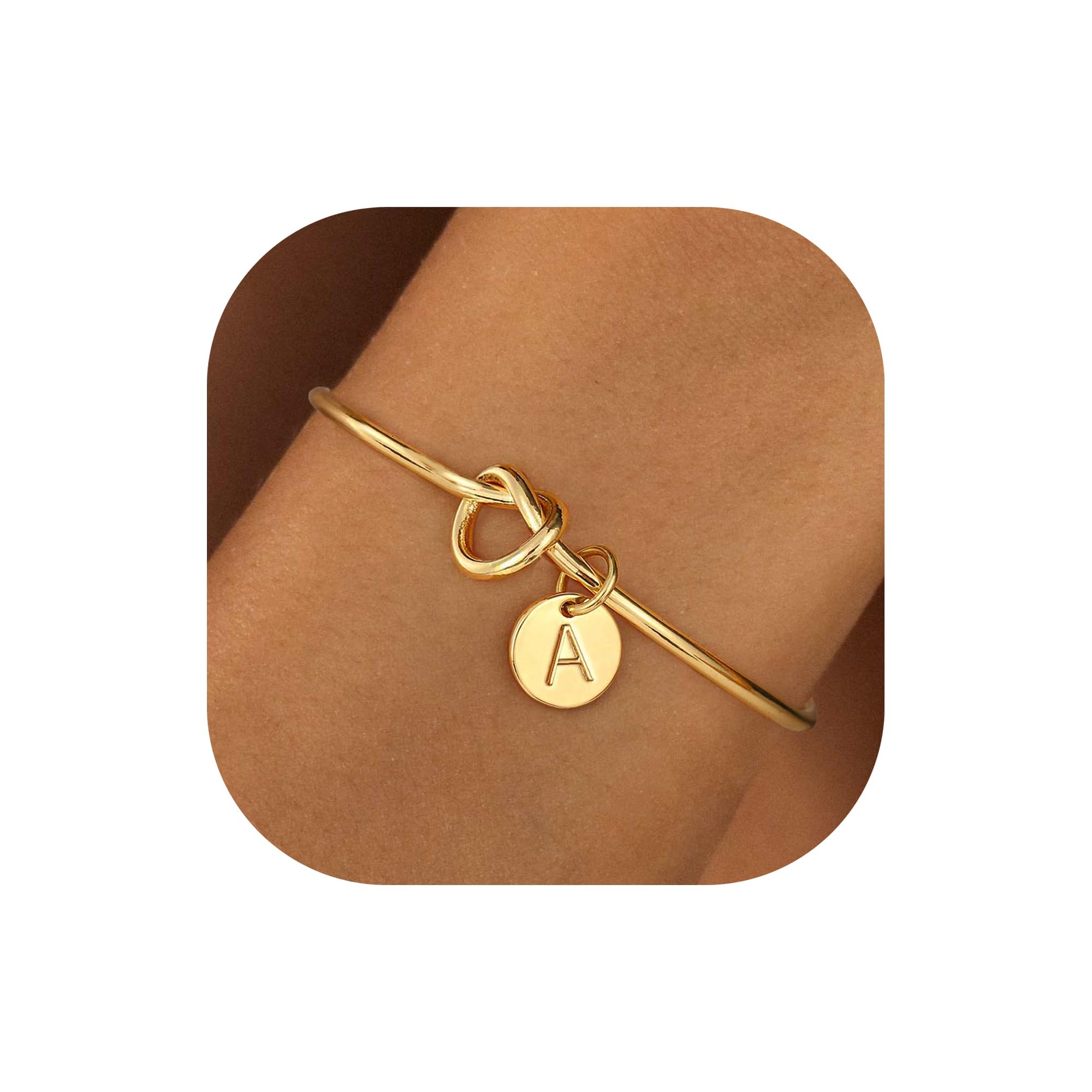 Ursteel 14K Gold Plated Initial Bracelet for Women - Dainty 14K Gold Plated Knot Letter A-Z Bracelets for Women, Tie The Knot Bracelet Bridesmaid