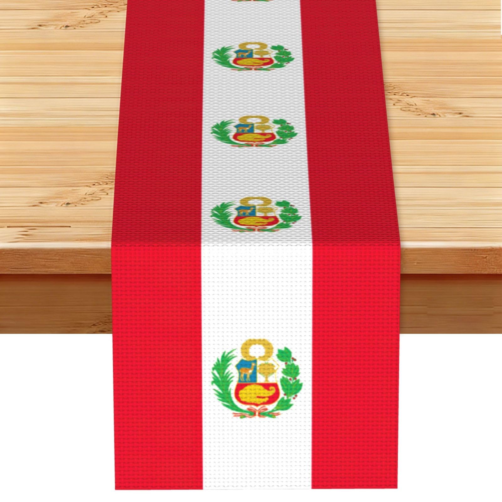 Flag of Peru Printed Dining Table Runner 13x72 Inch, Non-Fading Decor for Kitchen Dresser Fireplace Mantel