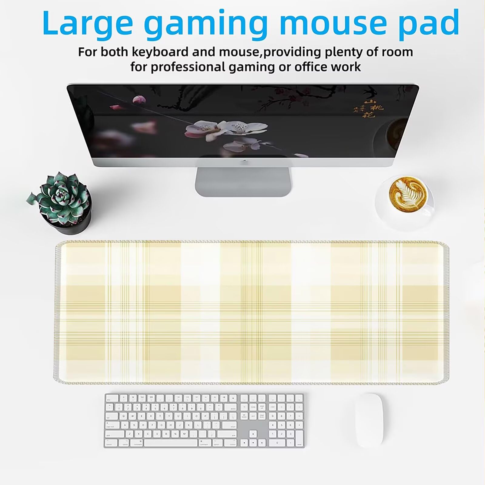 Tapis de Souris XXL 1500x800mm Desk Mat, Large Tapis de Bureau Multifonctionnel et Etendu, Protection Bureau avec Base Anti-Dérapage, pour Tous Types de Souris Maison Gaming - Plaid Jaune C0P-890