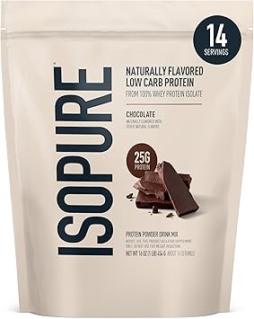 Isopure Low Carb 100% Pure Whey Isolate Protein Powder, Lactose Free, Gluten Free, With Vitamins, Dark Chocolate, 25g Protein Per Serving, 1 Lb, 14 Servings Packaging May Vary