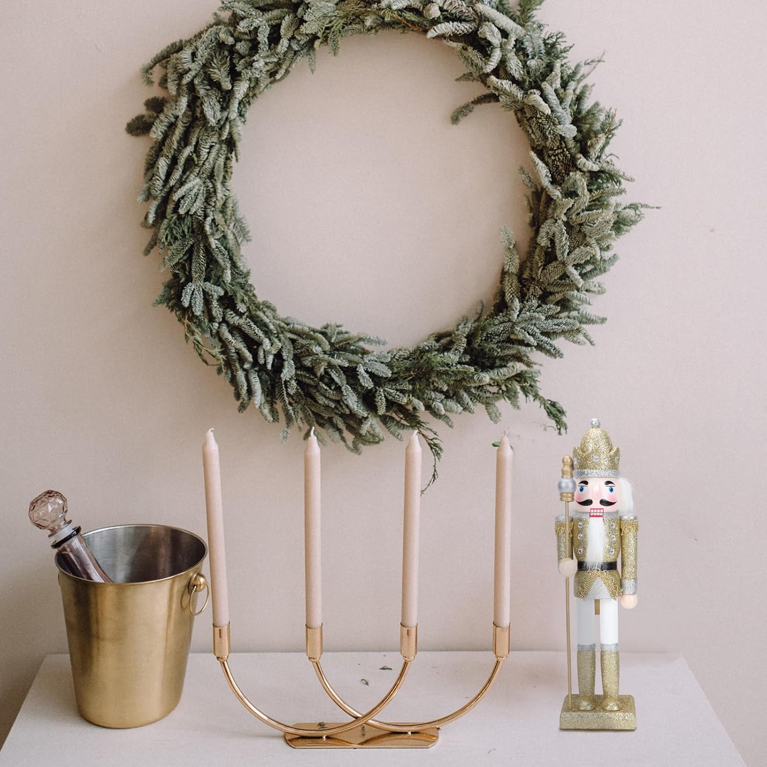BESPORTBLE Nutcracker Soldier Wooden Nutcracker Soldier 1cm/ 12.1in Tall Christmas Doll Ornament for Party Xmas (Gold)
