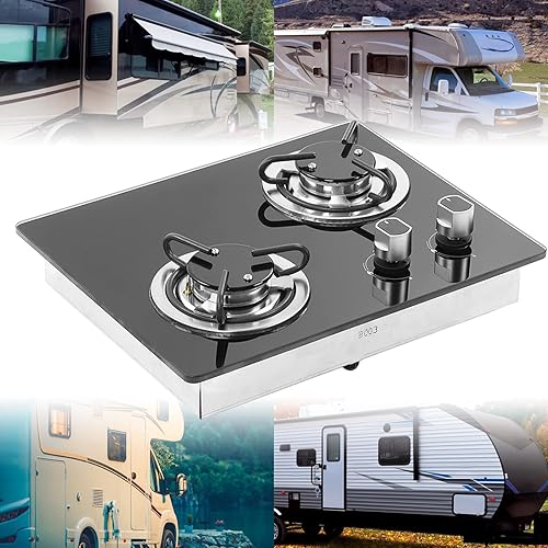 Miniatura 2 de RV Gas Stove 2 Burners Powerful Tempered Glass Panel Cooktop for Boat Caravan Camper